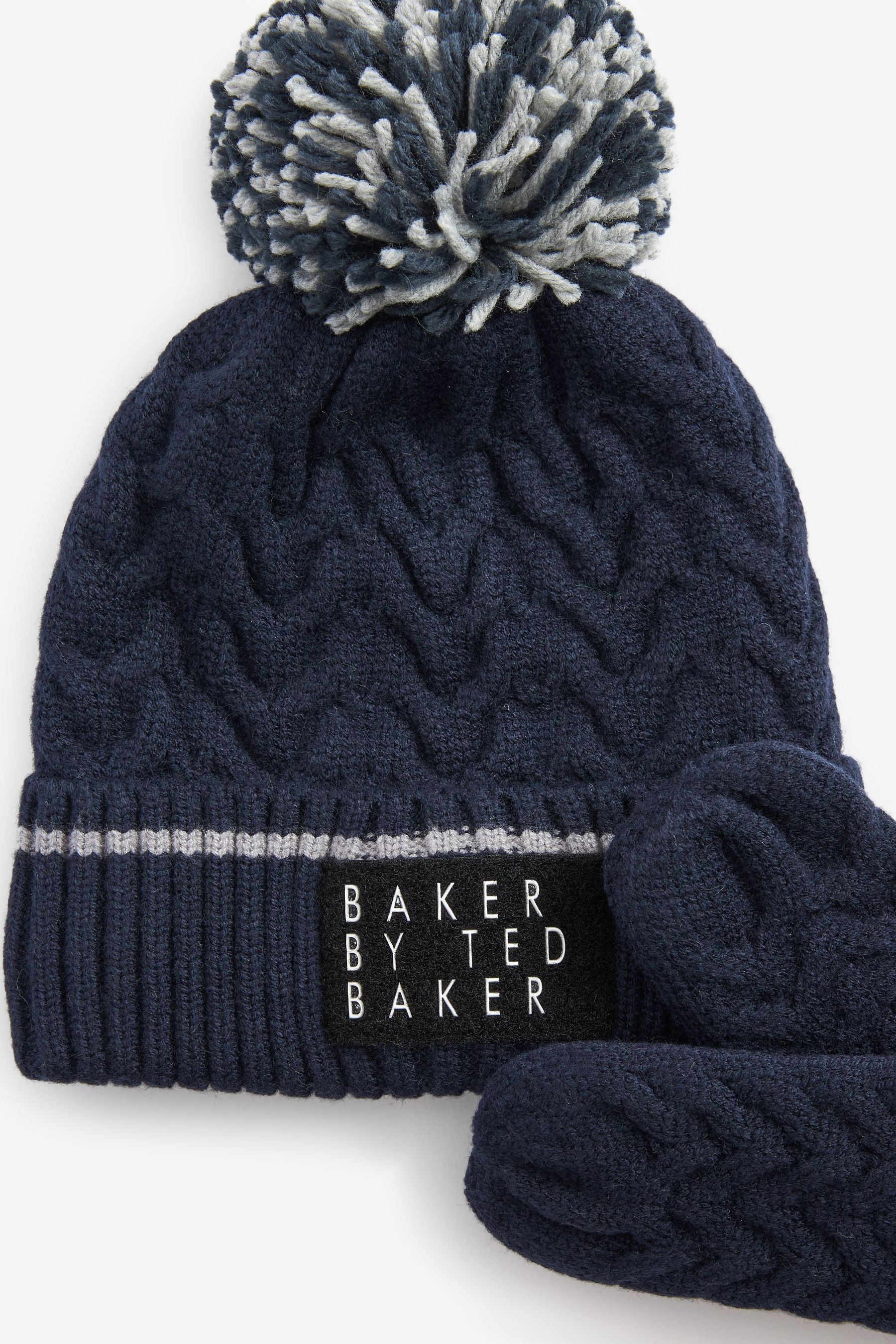 Navy Baker by Ted Baker Pom Hat and Mittens Set