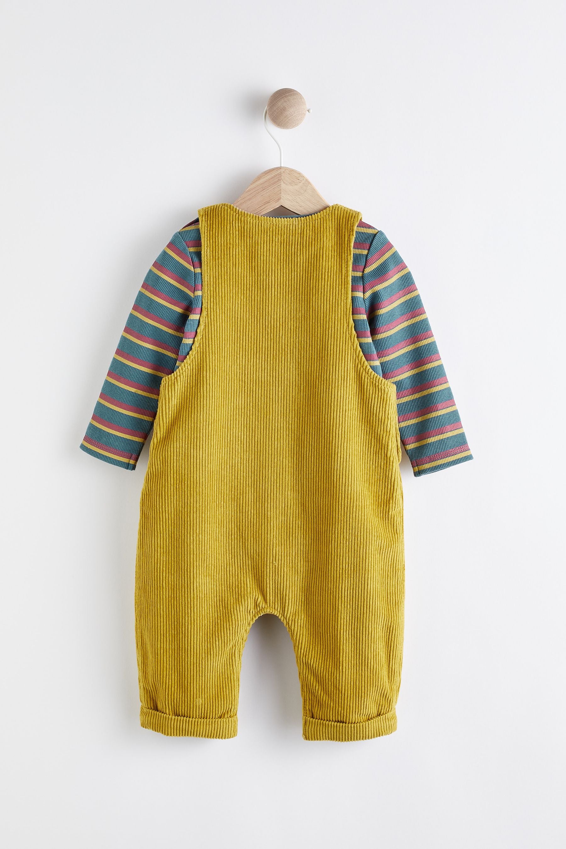 Citrine Yellow Embroidered Cord Dungarees With Bodysuit (0mths-2yrs)