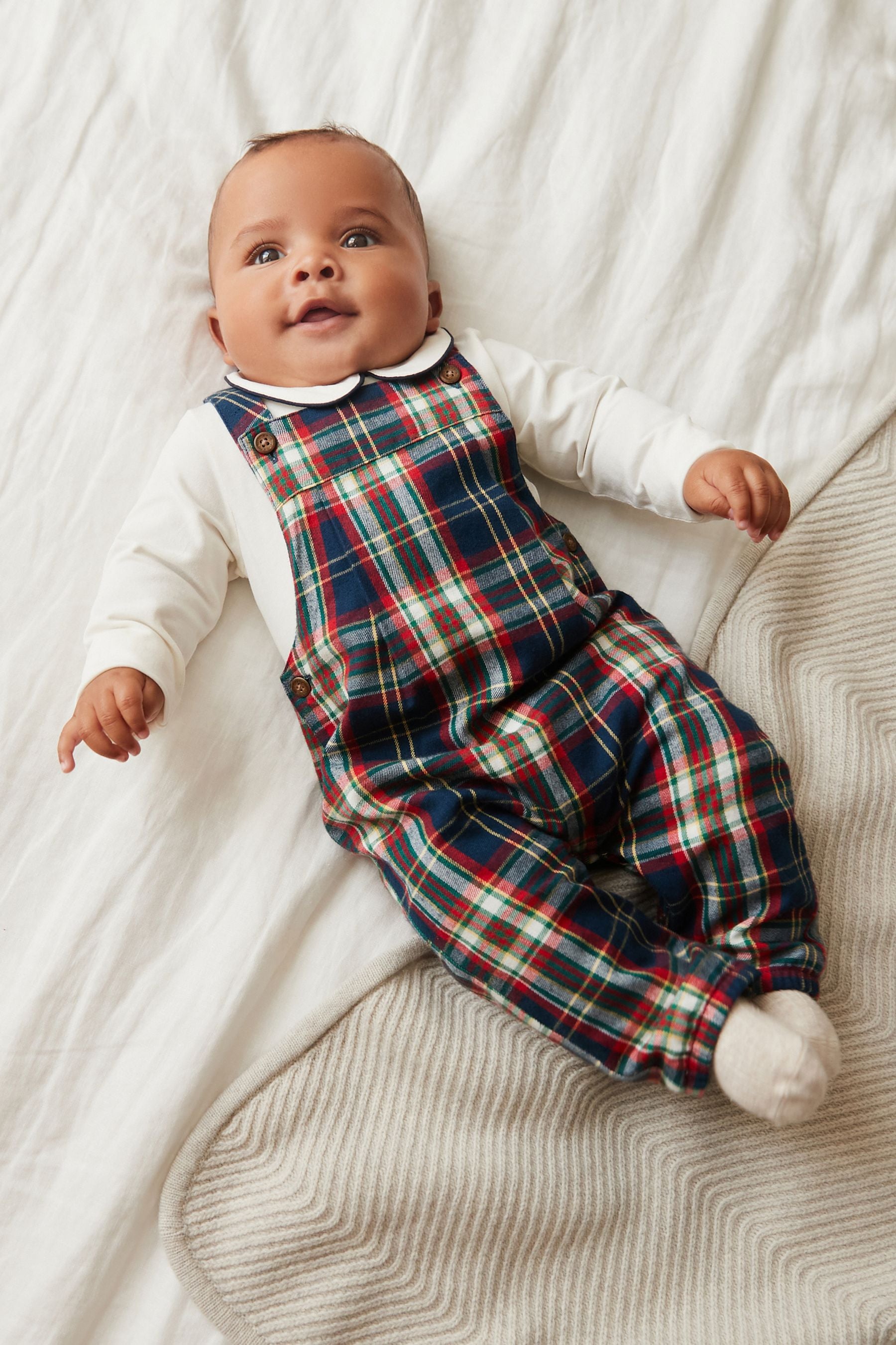 Navy/Red Woven Check Smart Baby Dungaree And Bodysuit Set (0mths-2yrs)