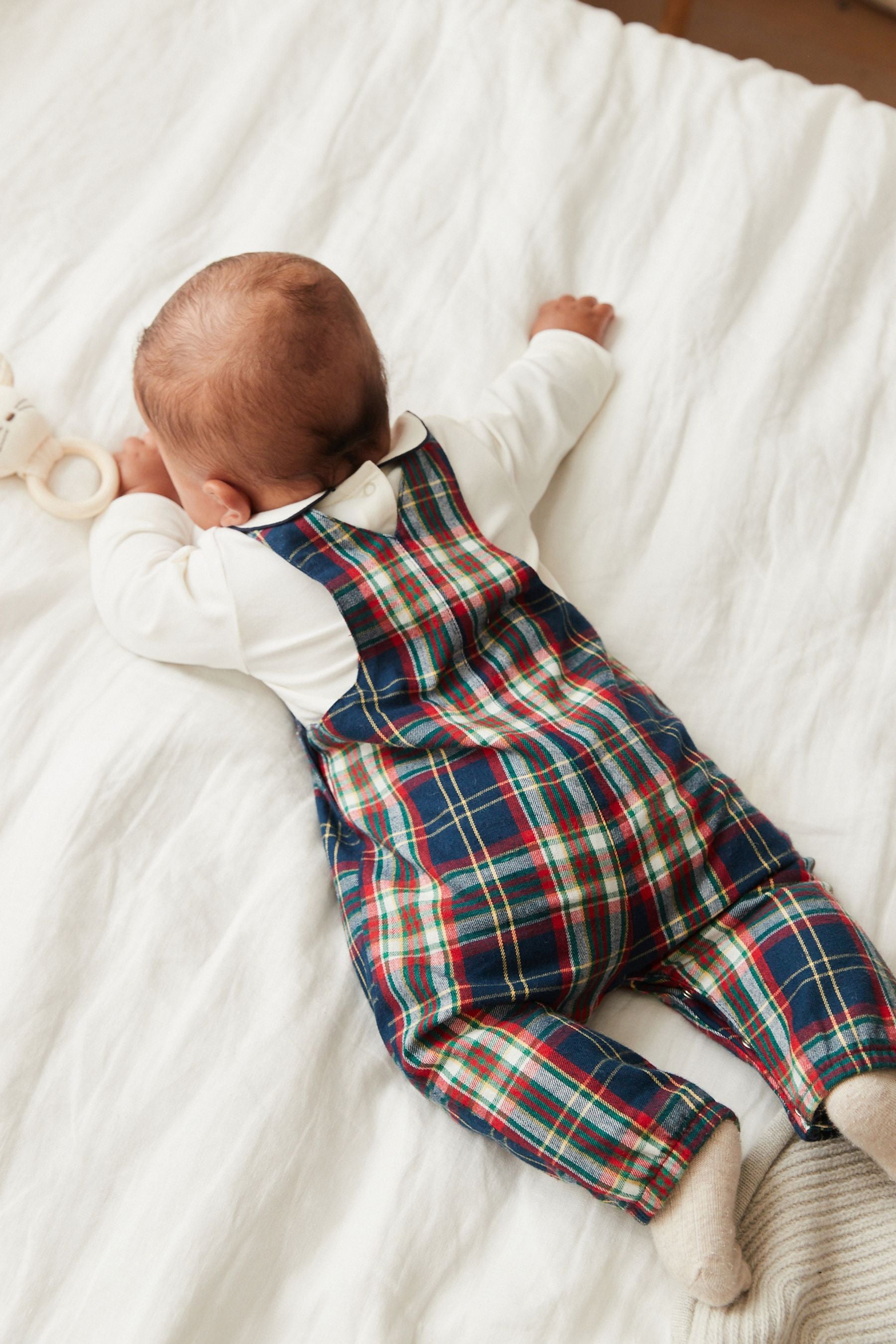 Navy/Red Woven Check Smart Baby Dungaree And Bodysuit Set (0mths-2yrs)