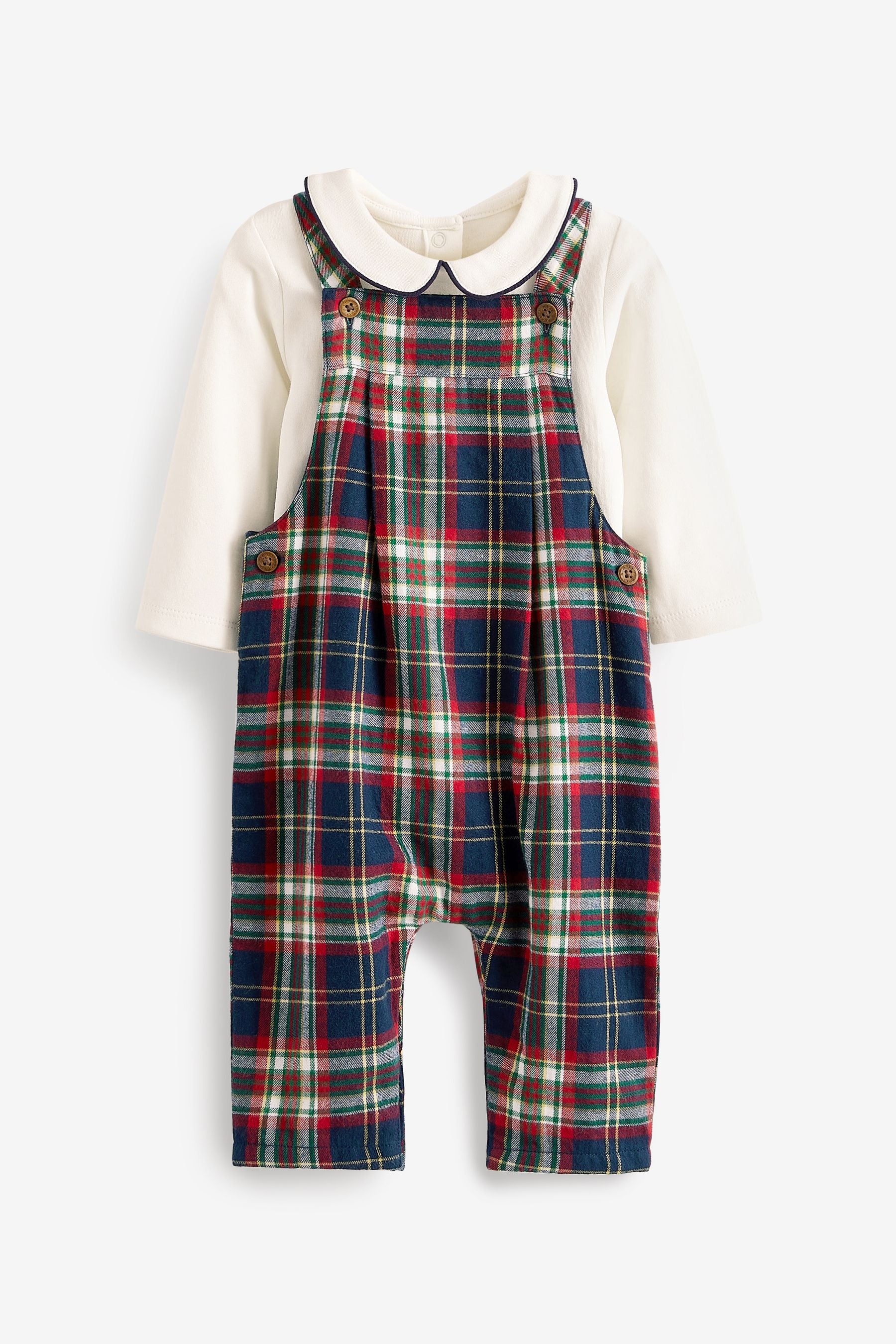 Navy/Red Woven Check Smart Baby Dungaree And Bodysuit Set (0mths-2yrs)