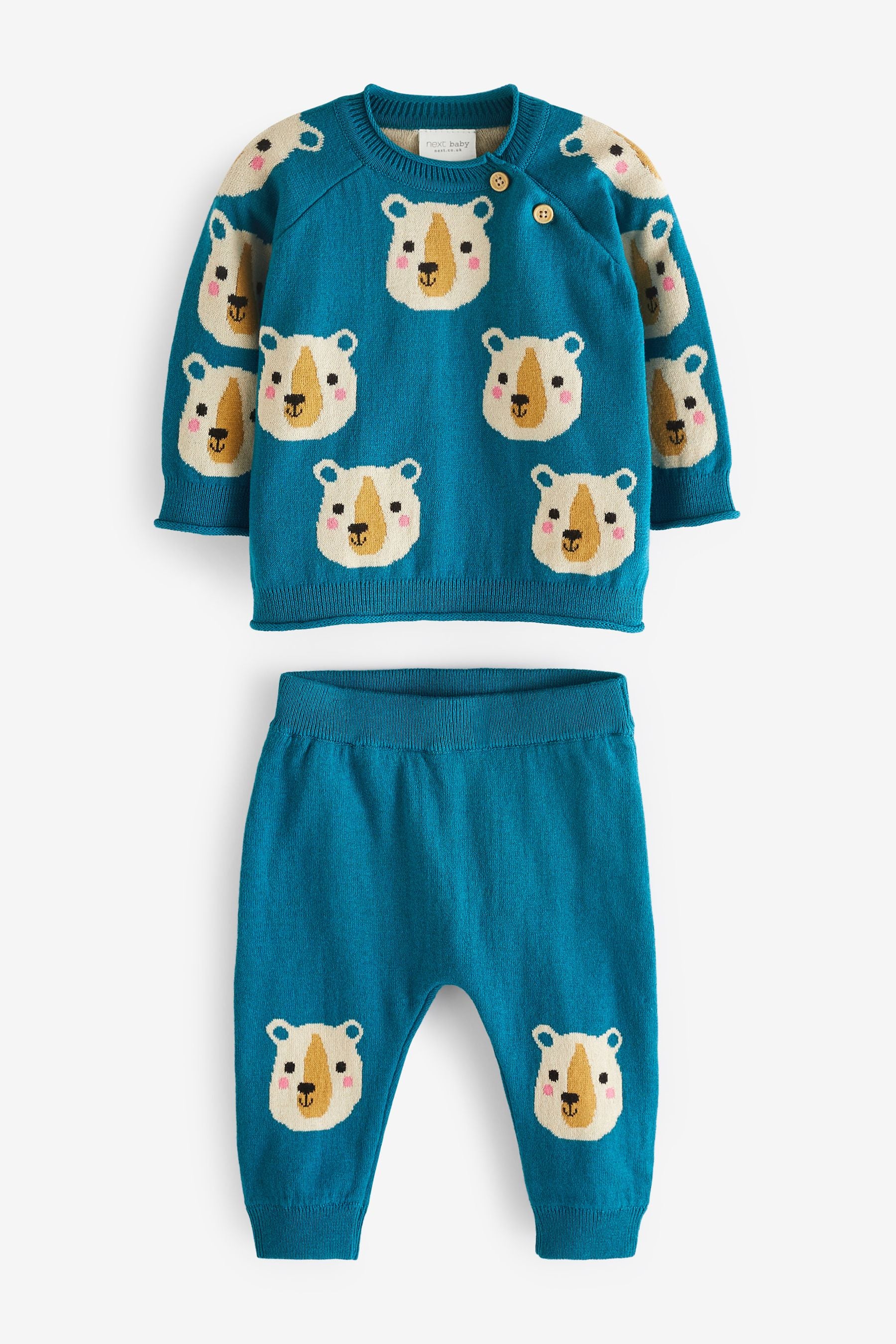 Teal Bear Two Piece Baby Knit Set (0mths-2yrs)