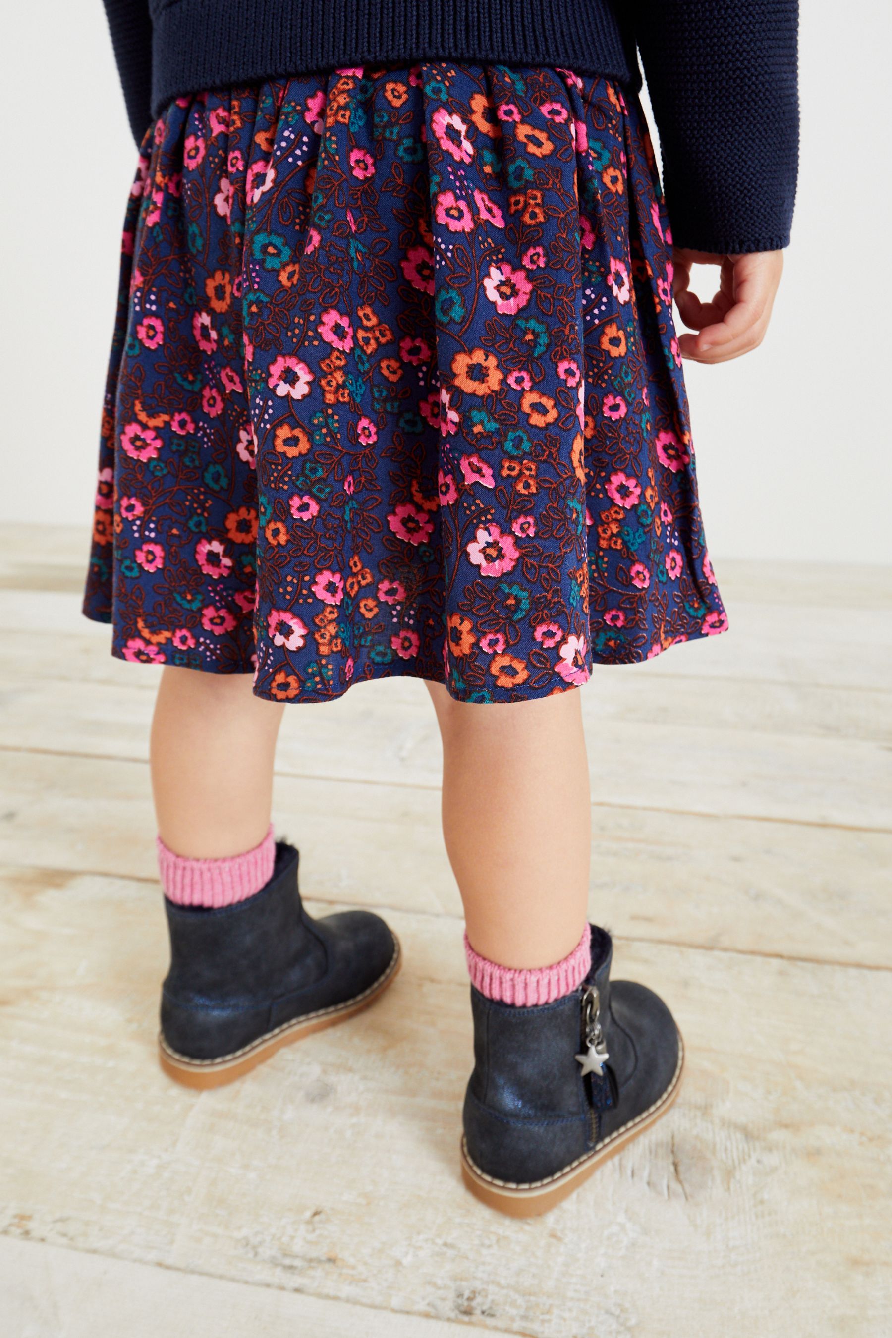 Navy Woven Knit Mix Dress (3mths-7yrs)