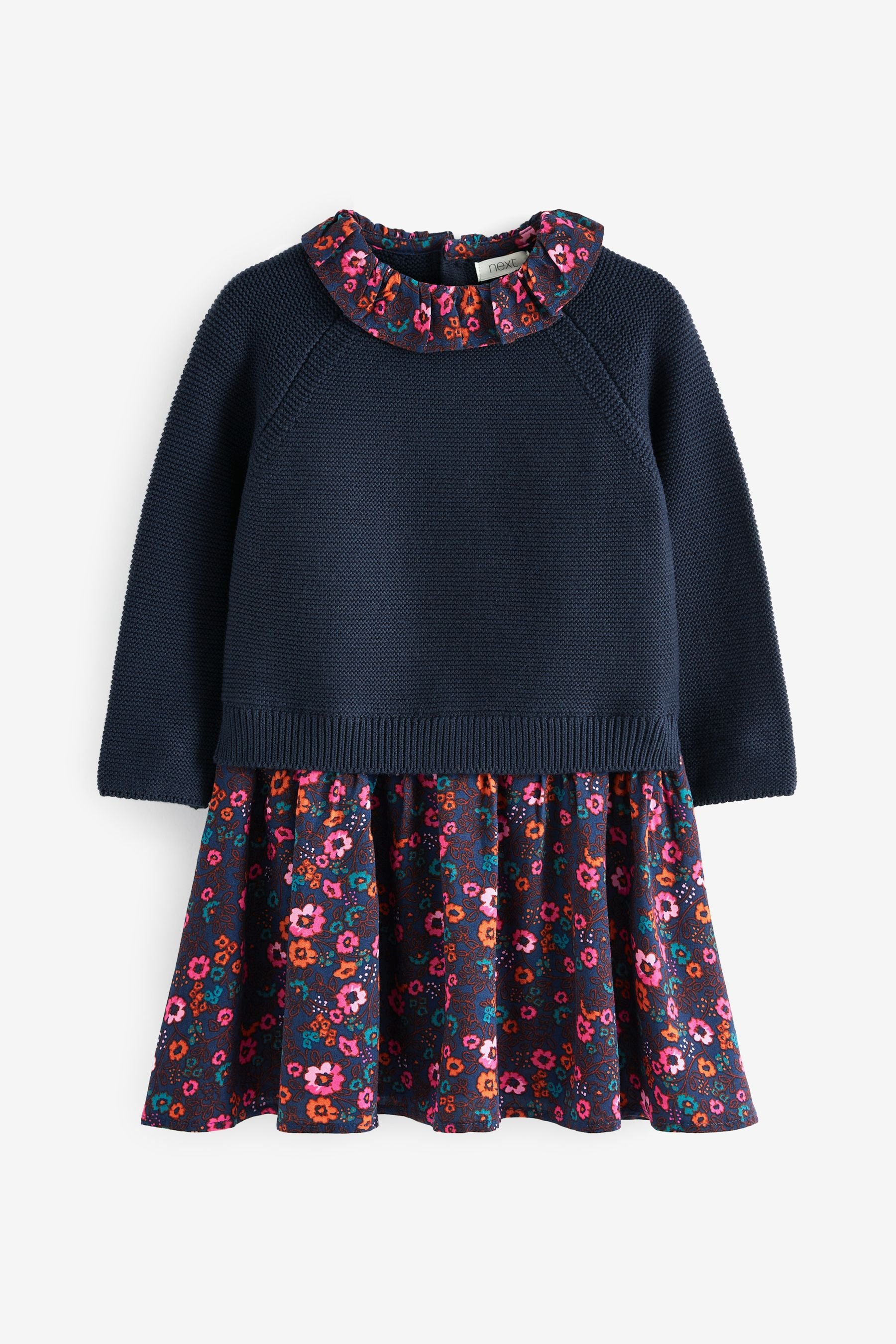 Navy Woven Knit Mix Dress (3mths-7yrs)