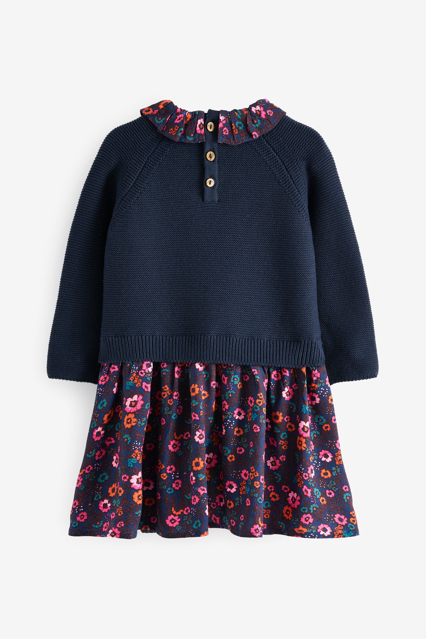 Navy Woven Knit Mix Dress (3mths-7yrs)