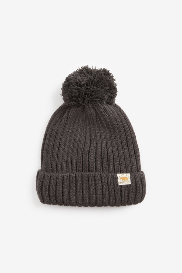 Charcoal Grey Knitted Rib Pom Hat (3mths-10yrs)