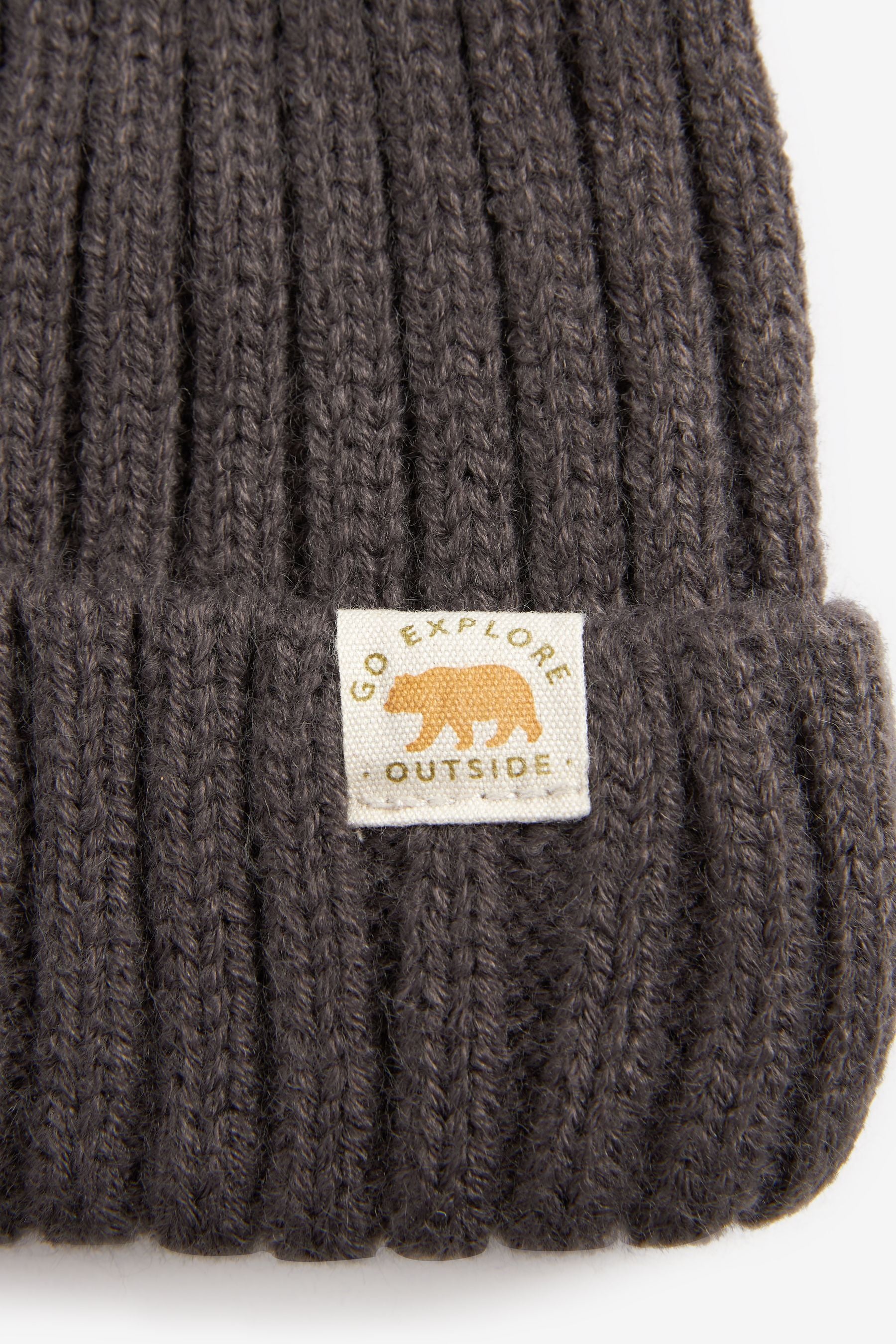 Charcoal Grey Knitted Rib Pom Hat (3mths-10yrs)