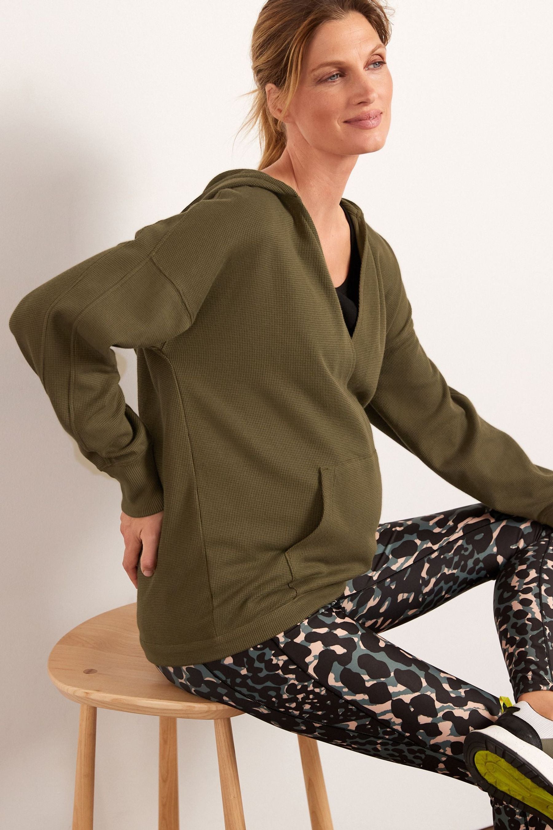 Khaki Green Maternity Hooded Sports Top