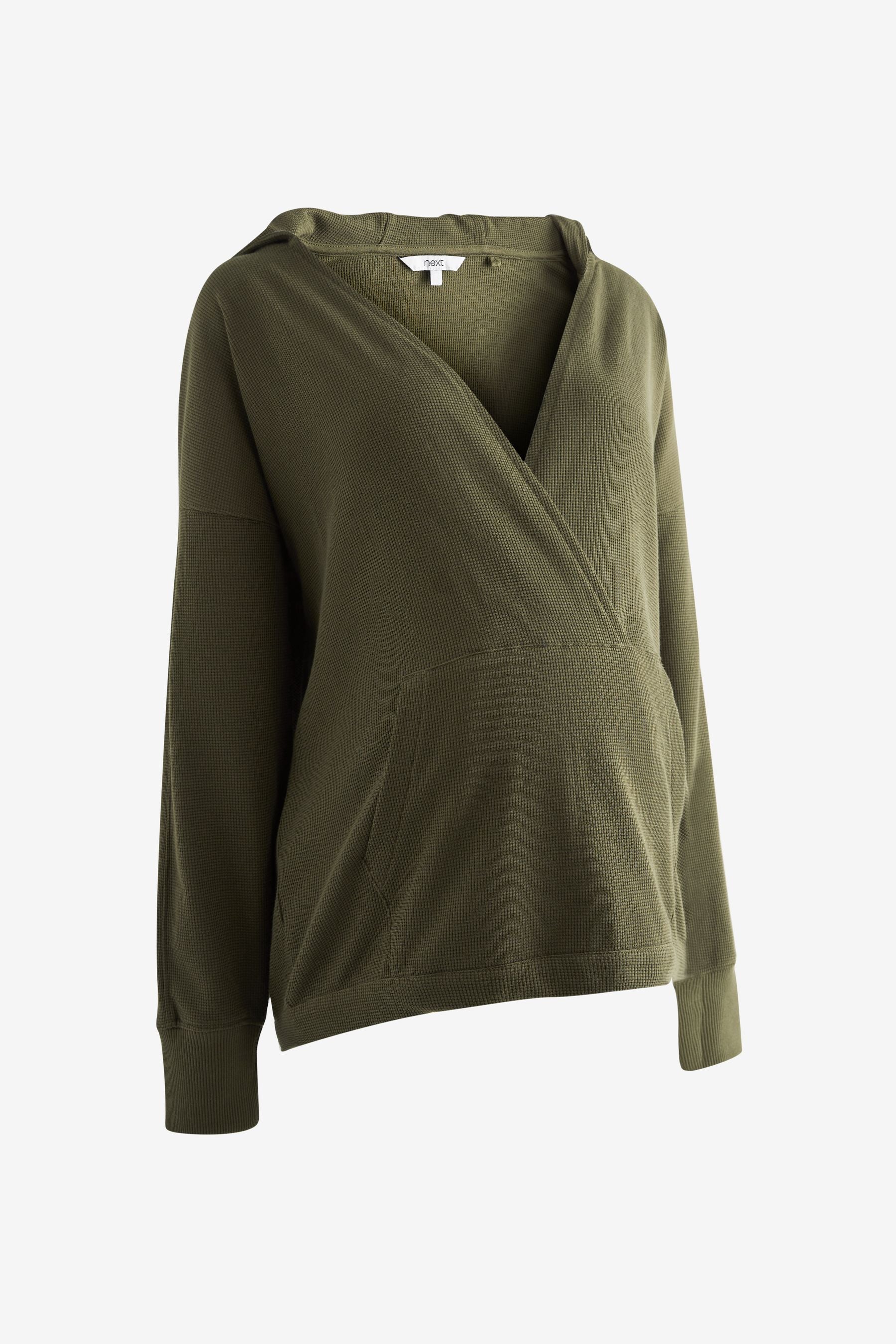 Khaki Green Maternity Hooded Sports Top