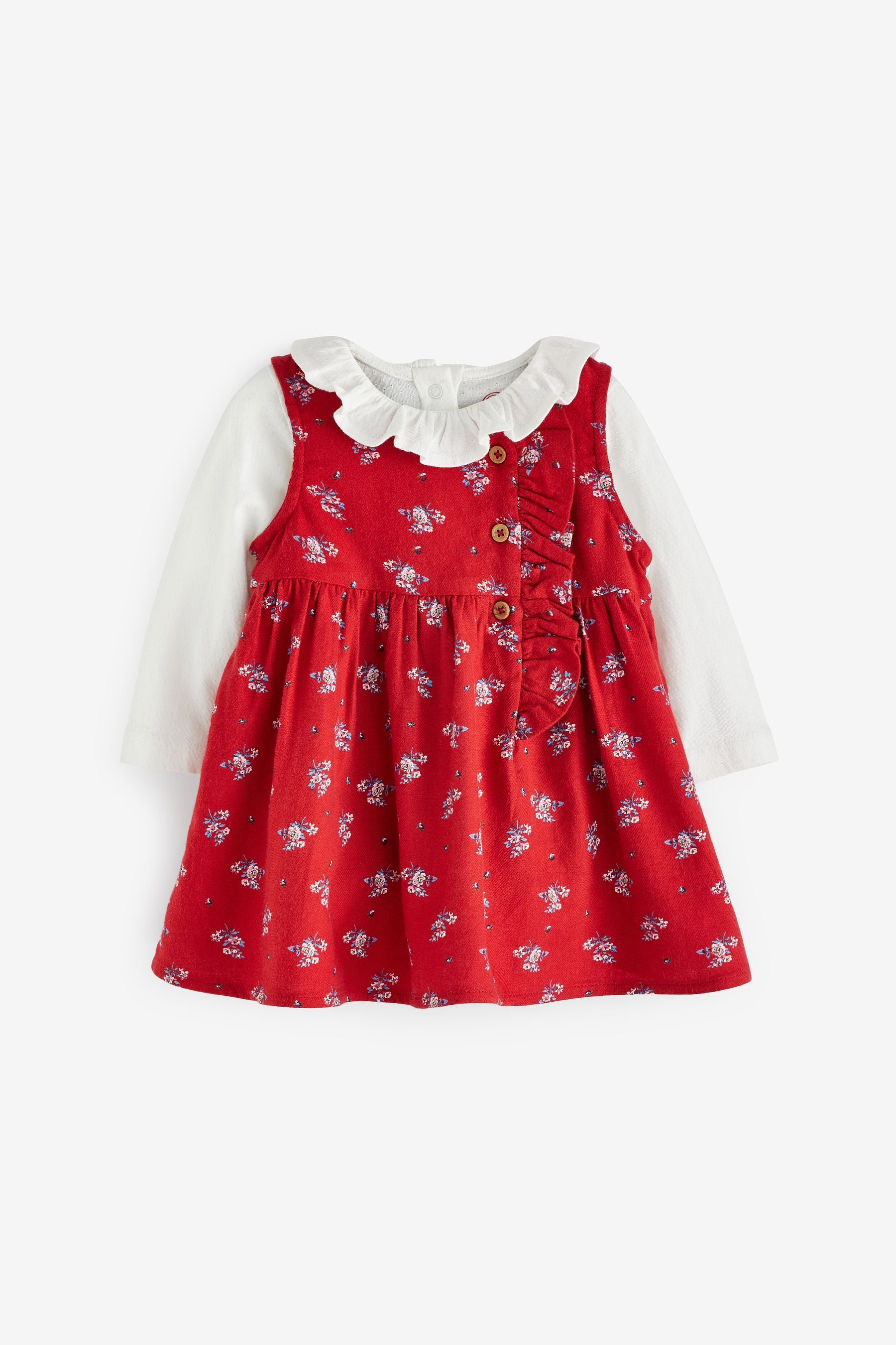 Red 2 Piece Baby Pinafore Dress And Bodysuit Set (0mths-2yrs)