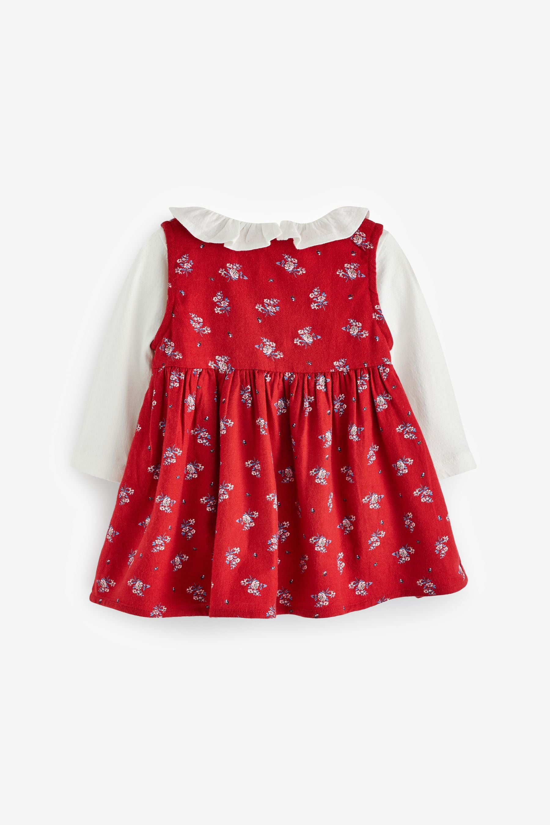 Red 2 Piece Baby Pinafore Dress And Bodysuit Set (0mths-2yrs)