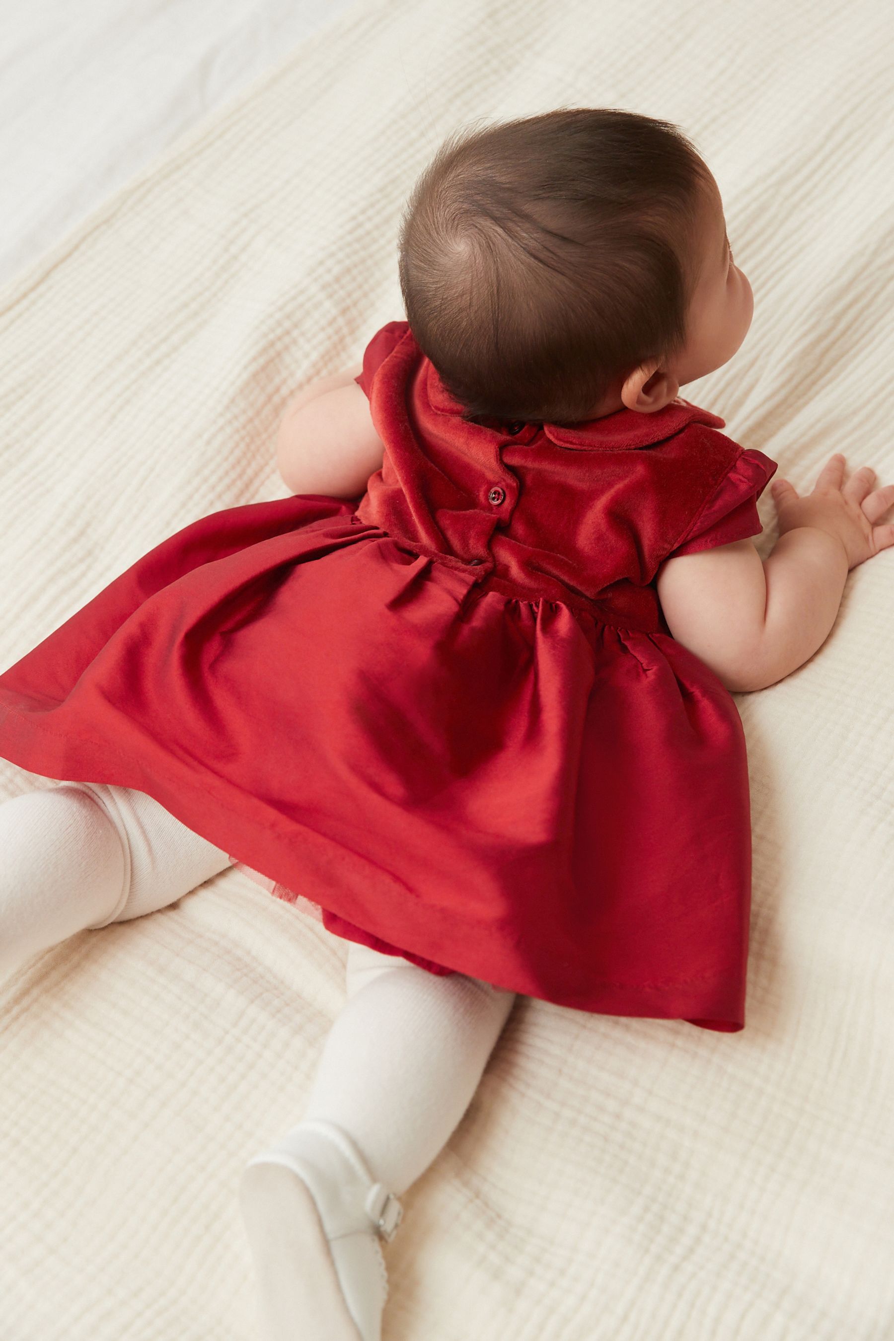 Red Taffeta Occasion Baby Dress With Embroidery Collar (0mths-2yrs)