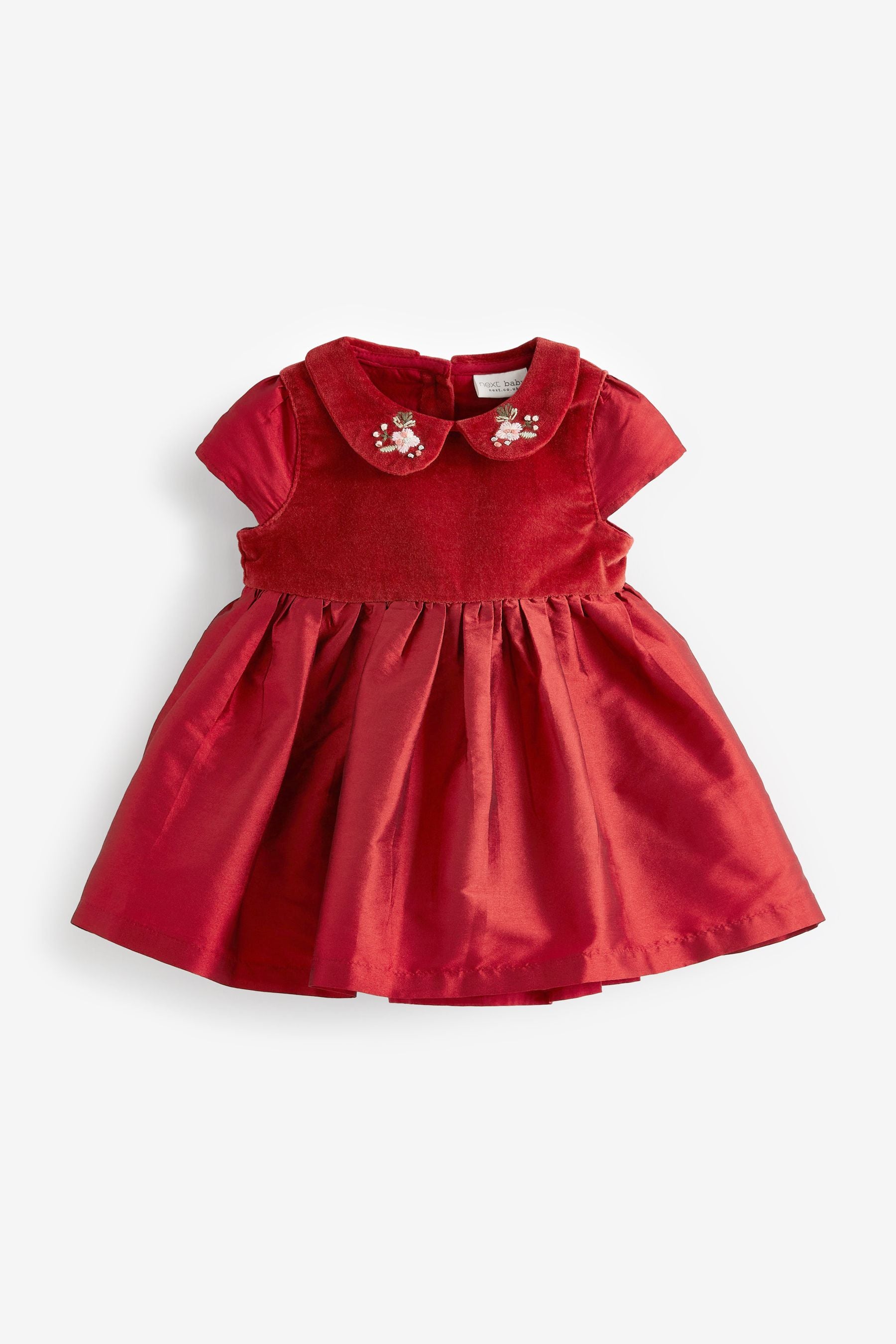 Red Taffeta Occasion Baby Dress With Embroidery Collar (0mths-2yrs)