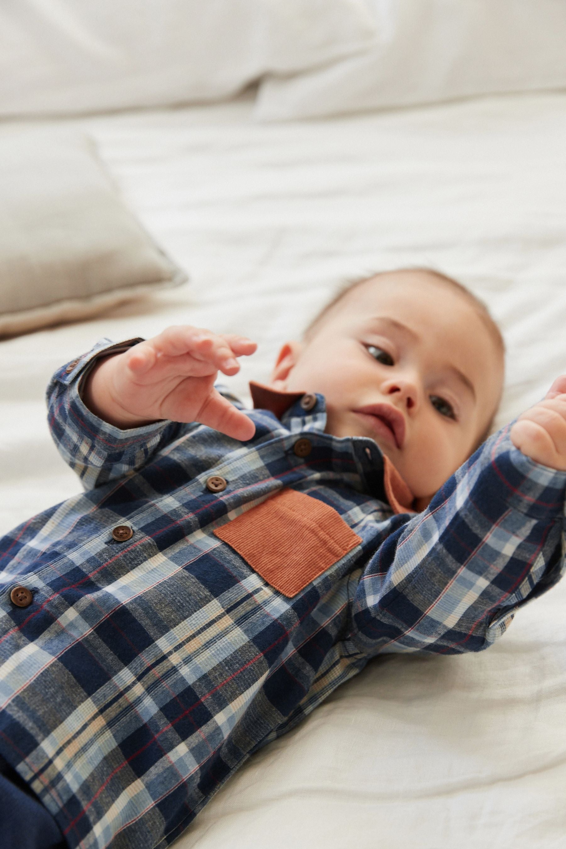 Rust Brown Check Two Piece Baby Shirt And Trousers Set