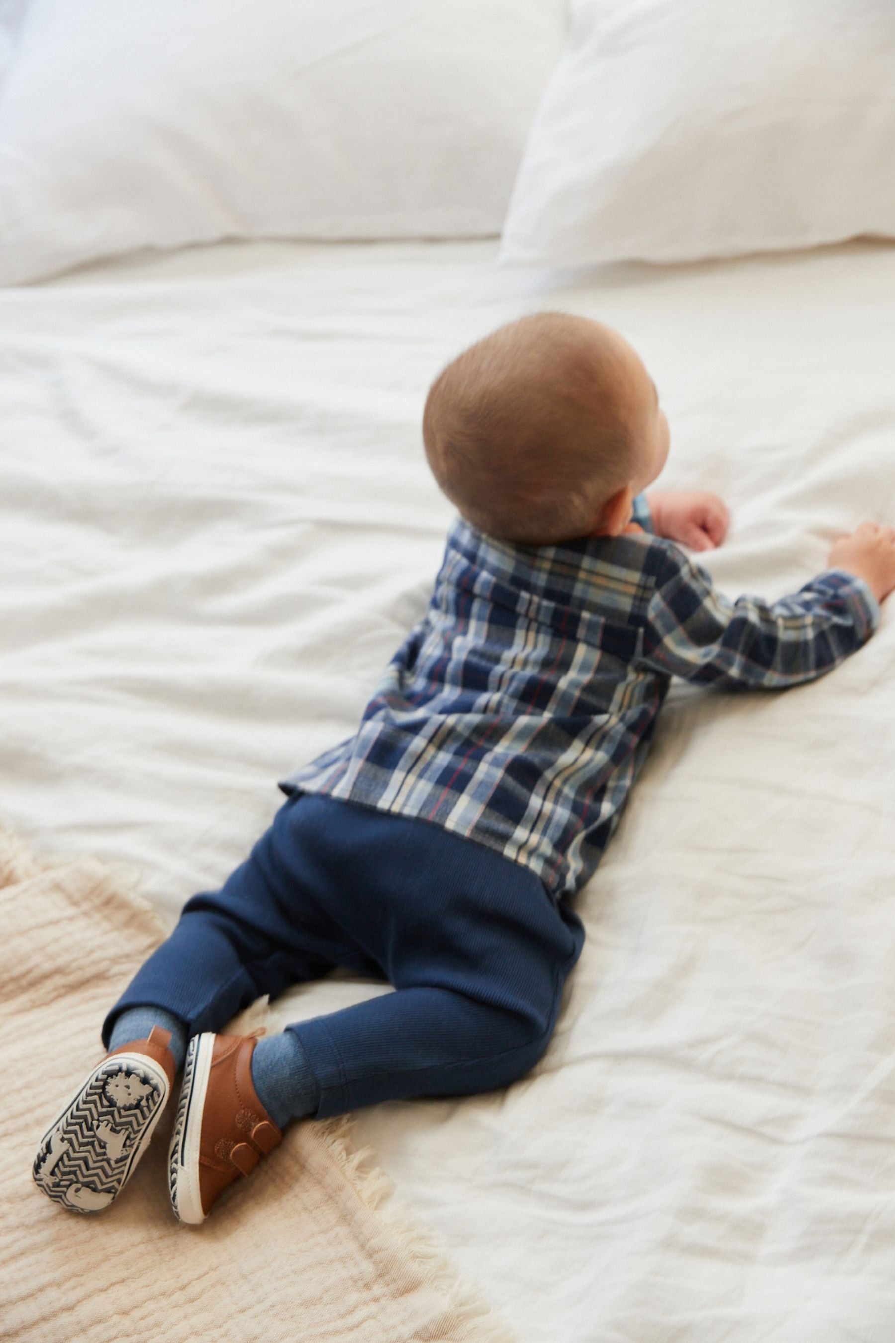 Rust Brown Check Two Piece Baby Shirt And Trousers Set