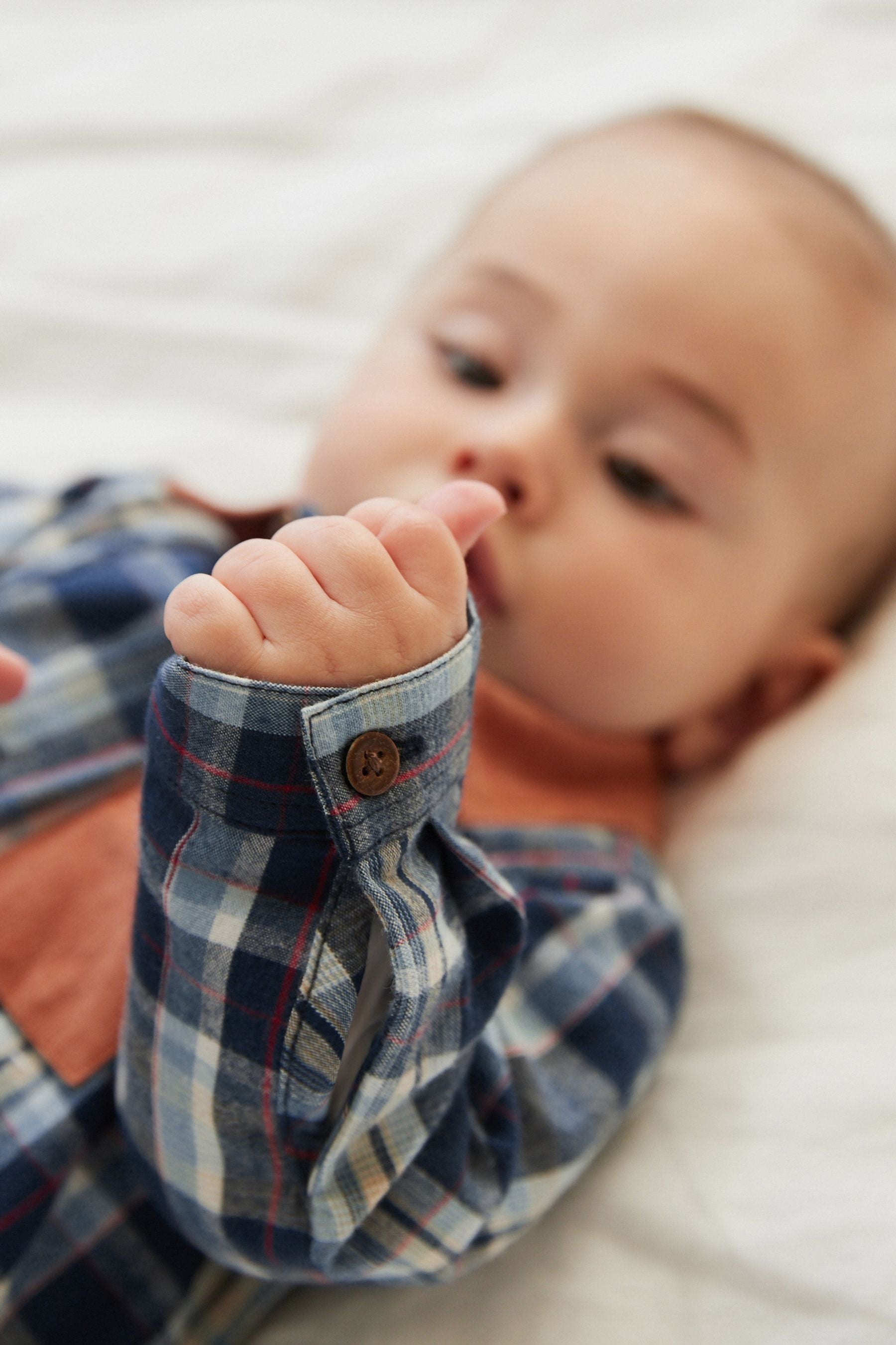 Rust Brown Check Two Piece Baby Shirt And Trousers Set