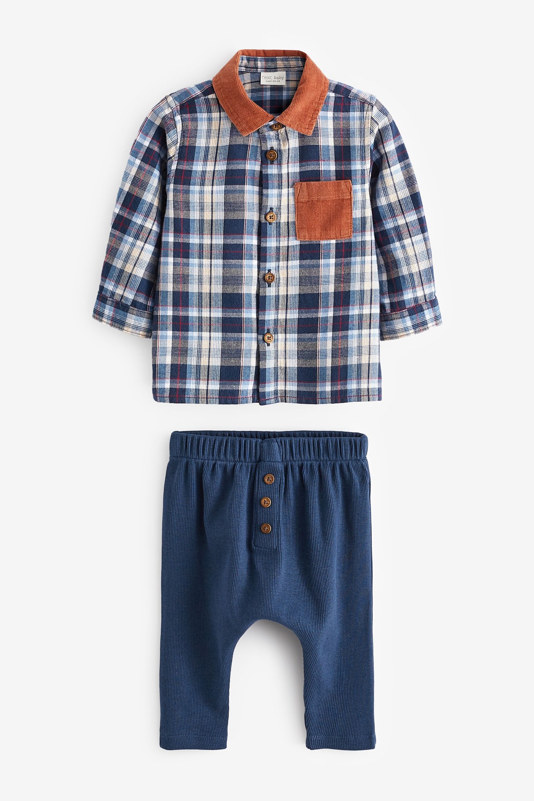 Rust Brown Check Two Piece Baby Shirt And Trousers Set