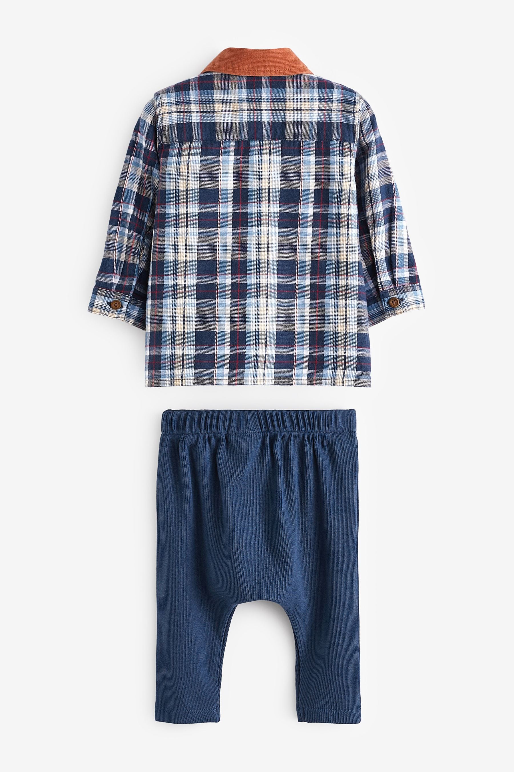 Rust Brown Check Two Piece Baby Shirt And Trousers Set