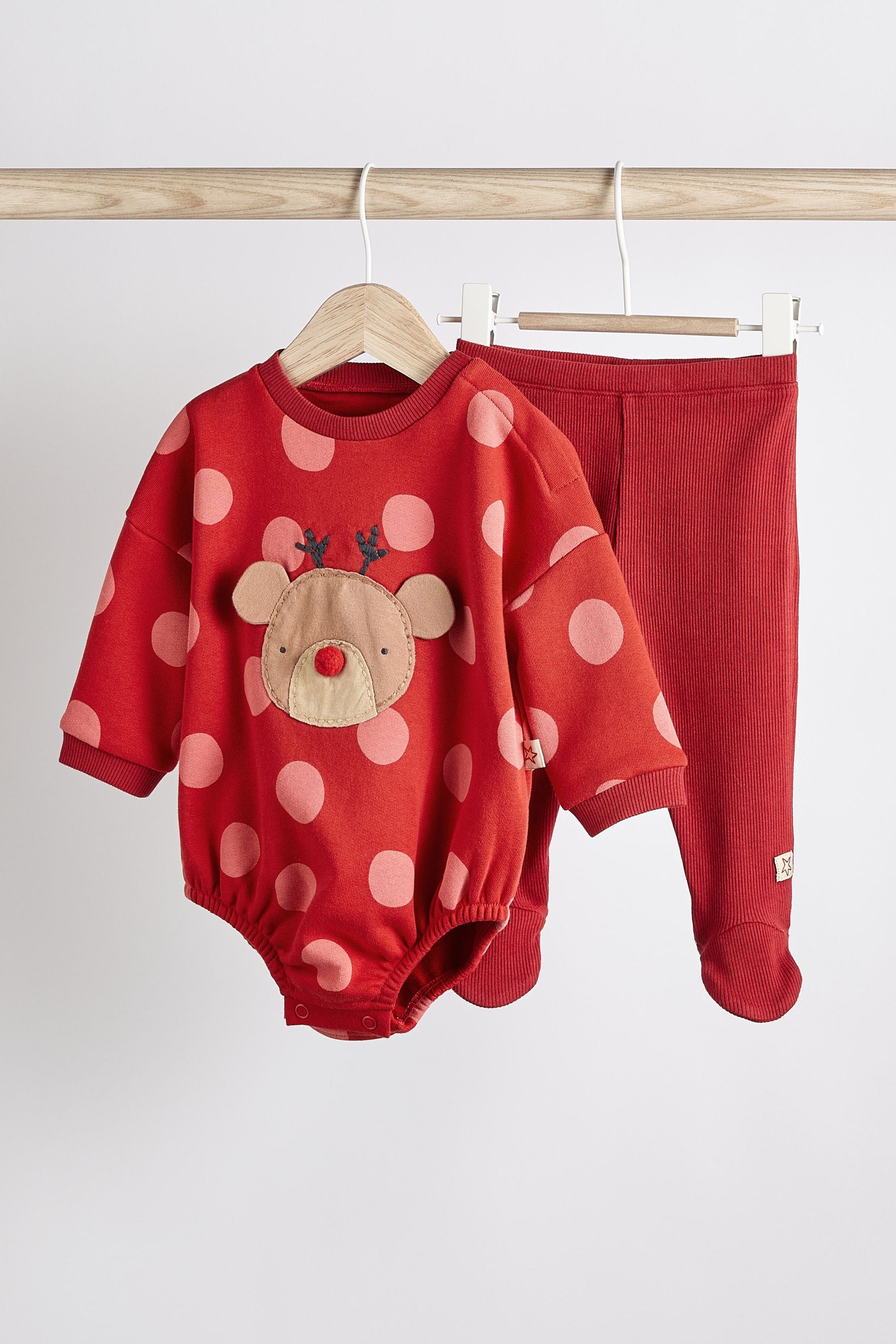 Red Reindeer Two Piece Baby Bodysuit And Legging Set (0mths-2yrs)