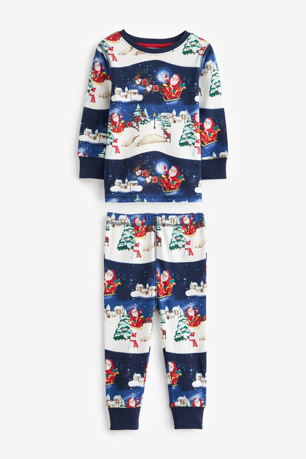 Blue Santa Sleigh Scene Christmas Pyjamas (9mths-12yrs)