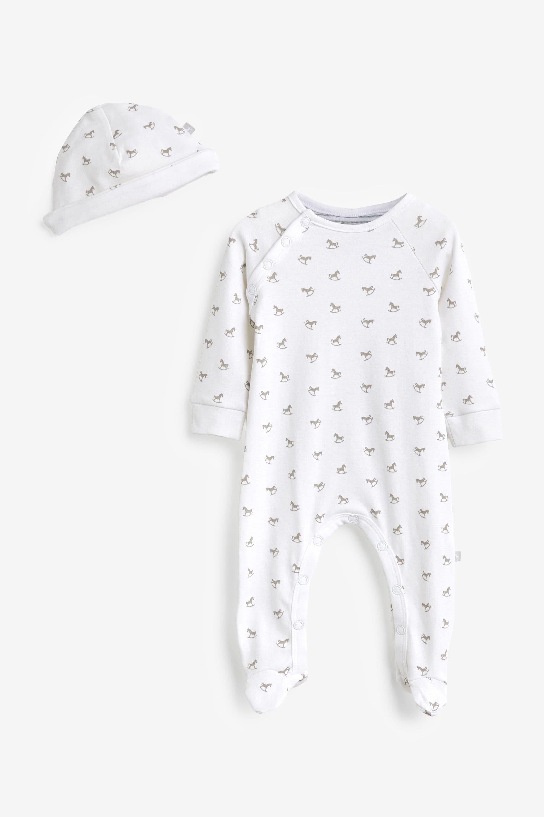 White The Little Tailor White Rocking Horse Sleepsuit And Hat Set