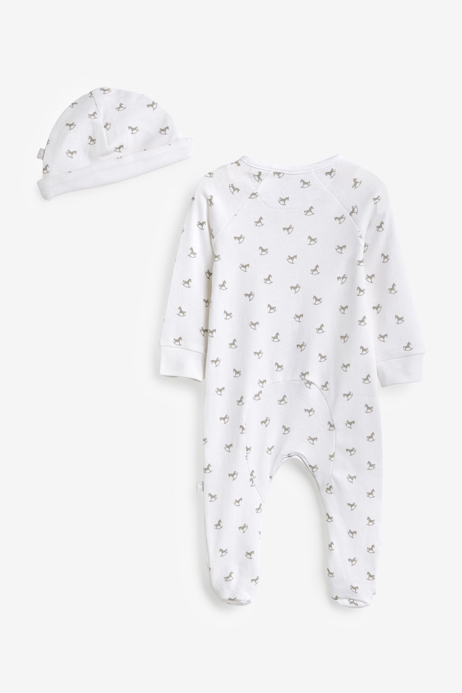 White The Little Tailor White Rocking Horse Sleepsuit And Hat Set