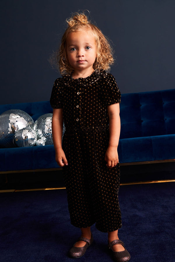 Brown Spot Velvet Playsuit (3mths-7yrs)