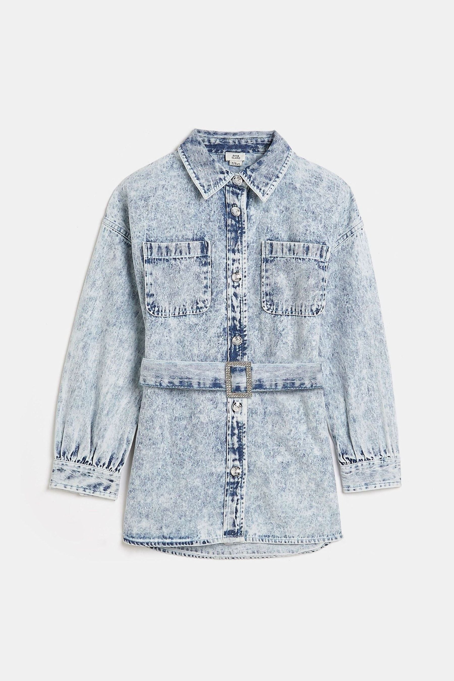 River Island Oversized Denim Blue Light Belted Shirt