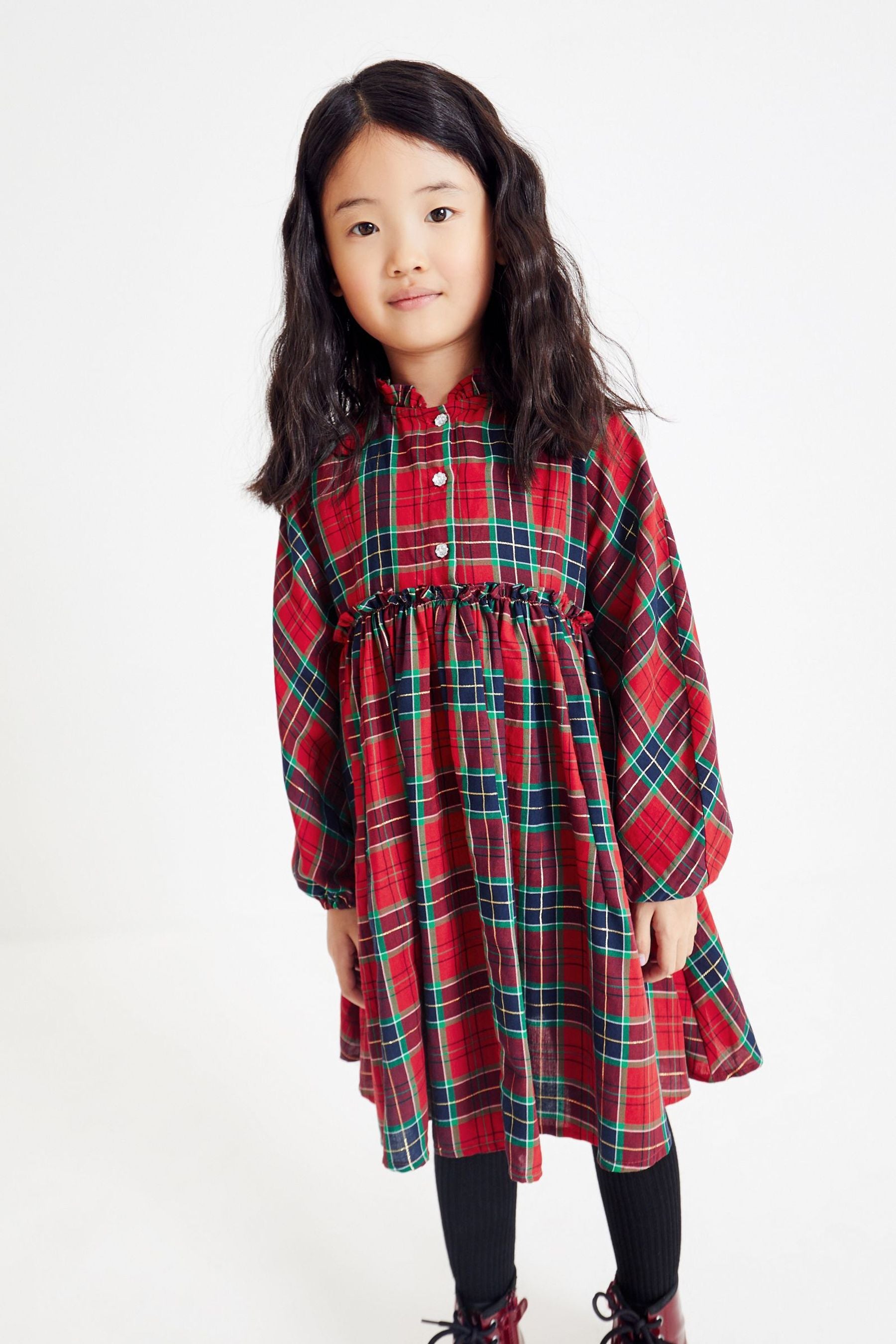 Red Woven Tartan Print Dress (3-16yrs)