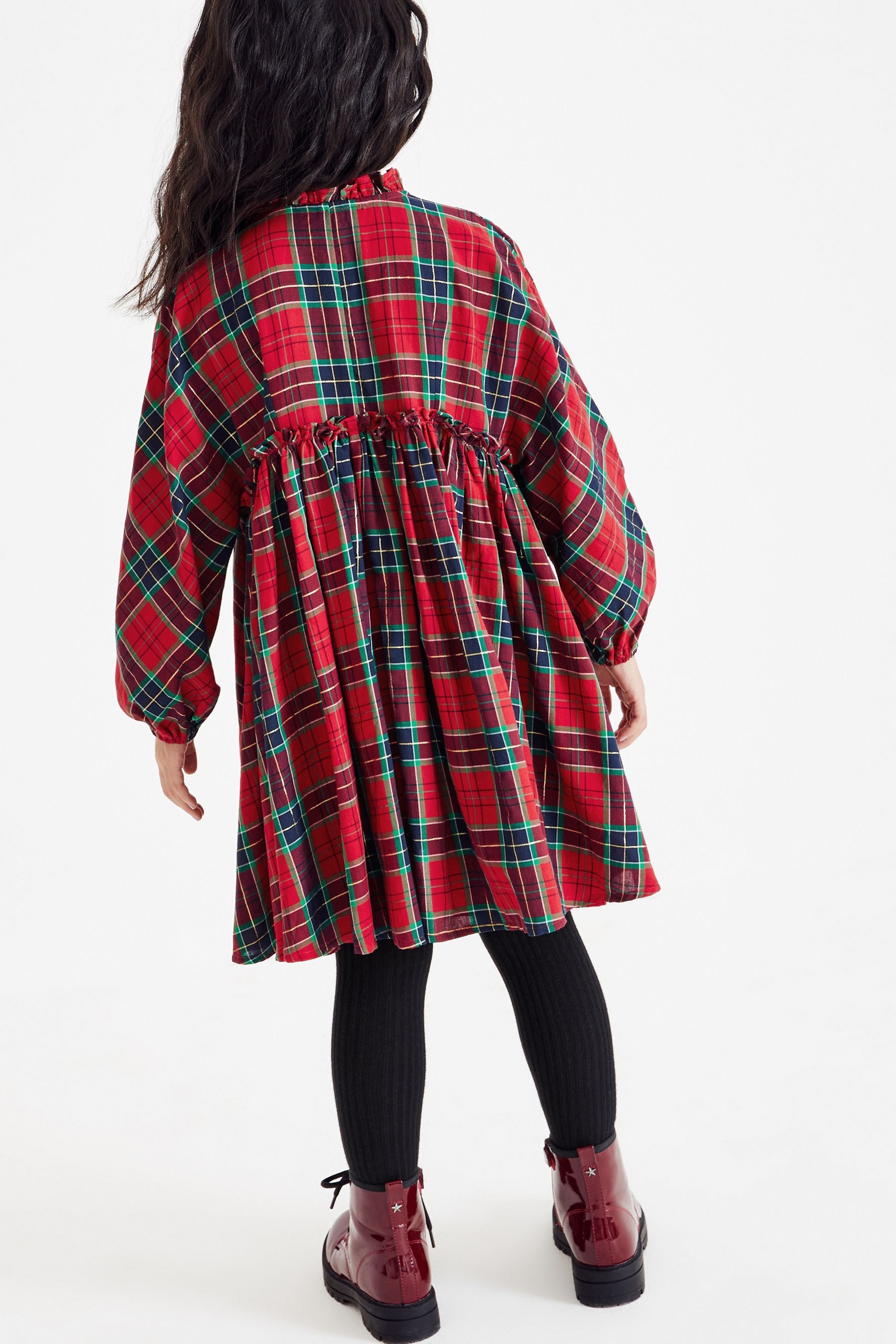 Red Woven Tartan Print Dress (3-16yrs)