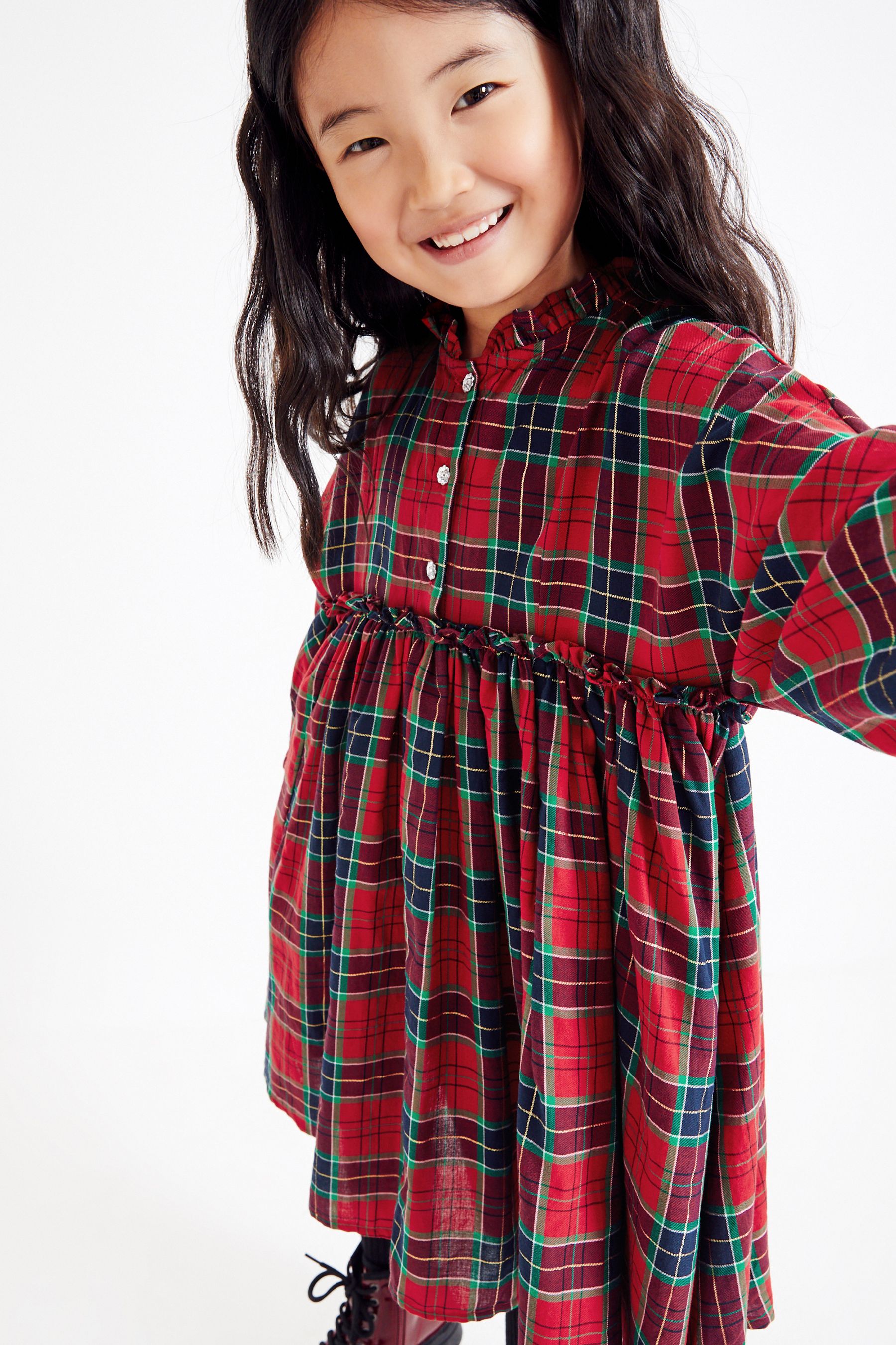 Red Woven Tartan Print Dress (3-16yrs)