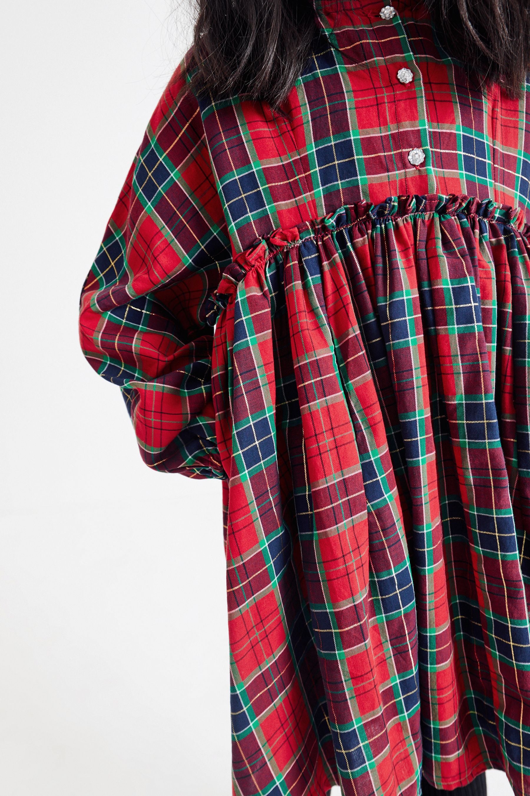 Red Woven Tartan Print Dress (3-16yrs)