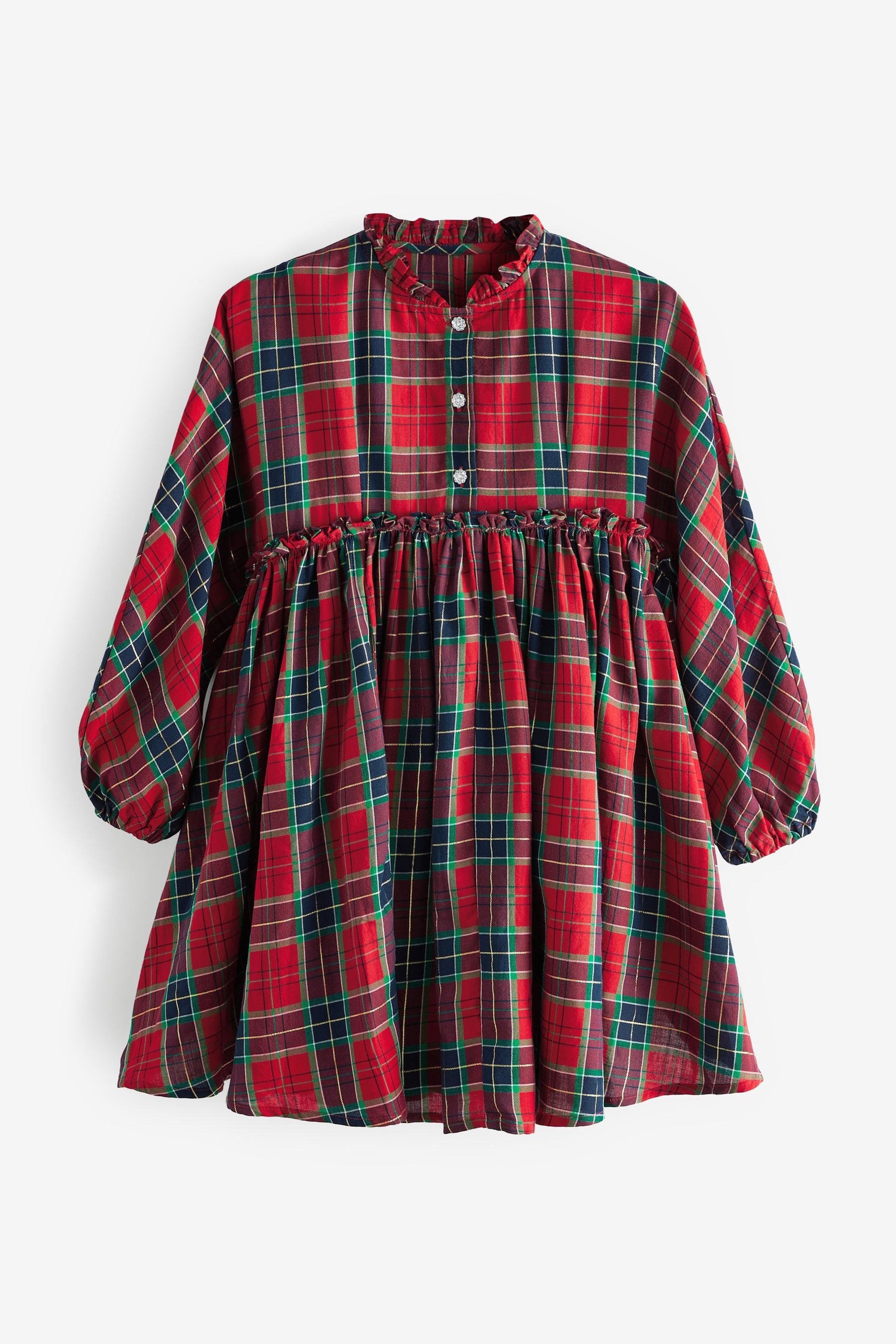 Red Woven Tartan Print Dress (3-16yrs)