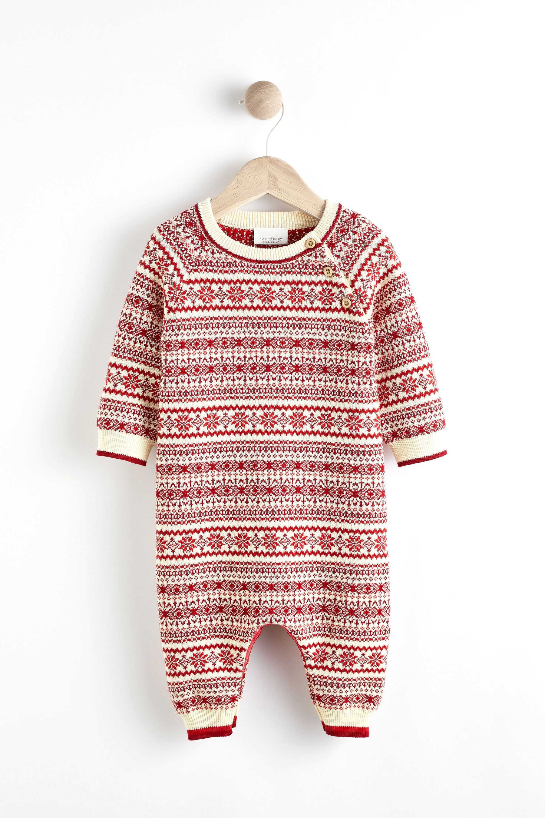 Red Fairisle Pattern Knit Baby Romper (0mths-2yrs)