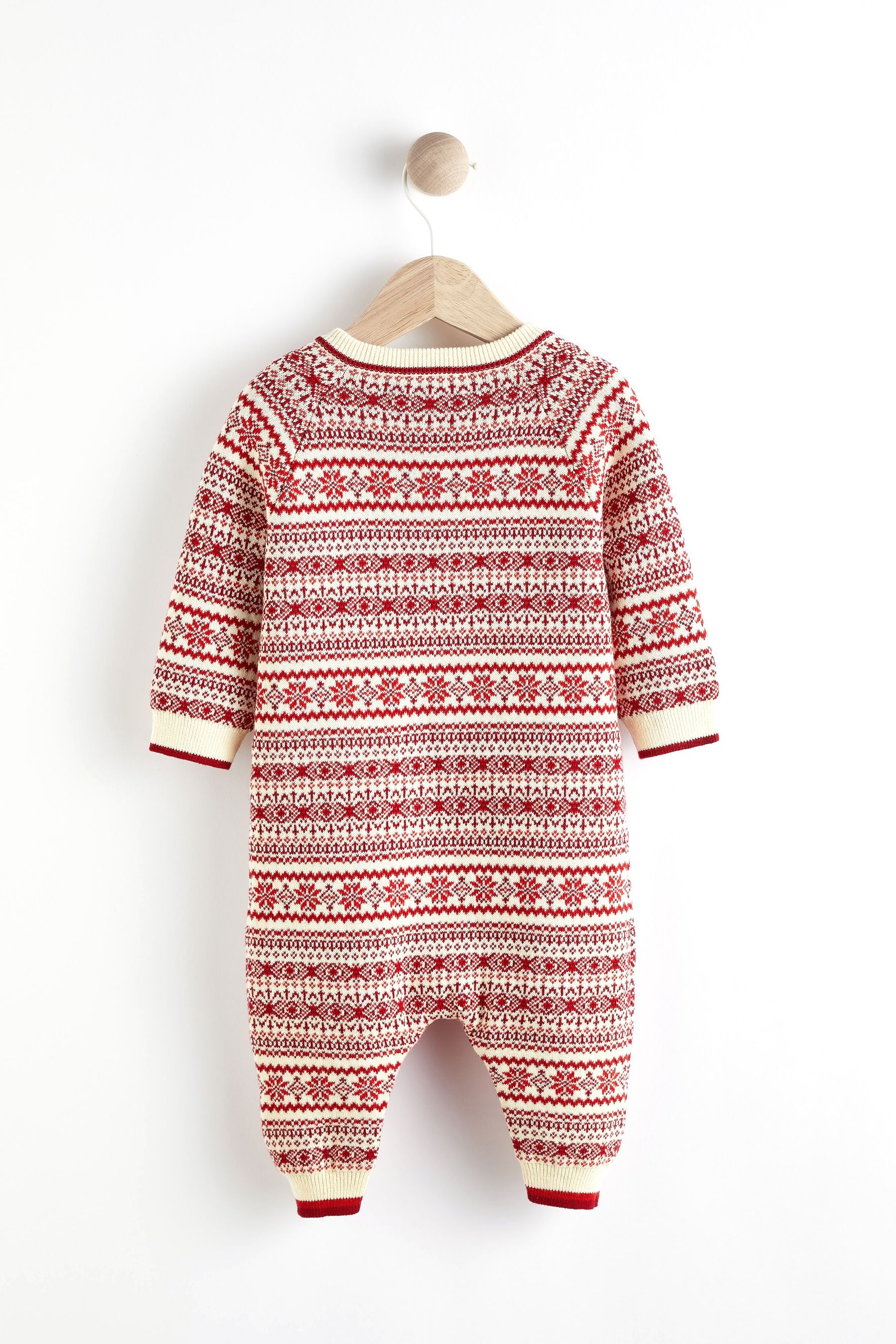 Red Fairisle Pattern Knit Baby Romper (0mths-2yrs)