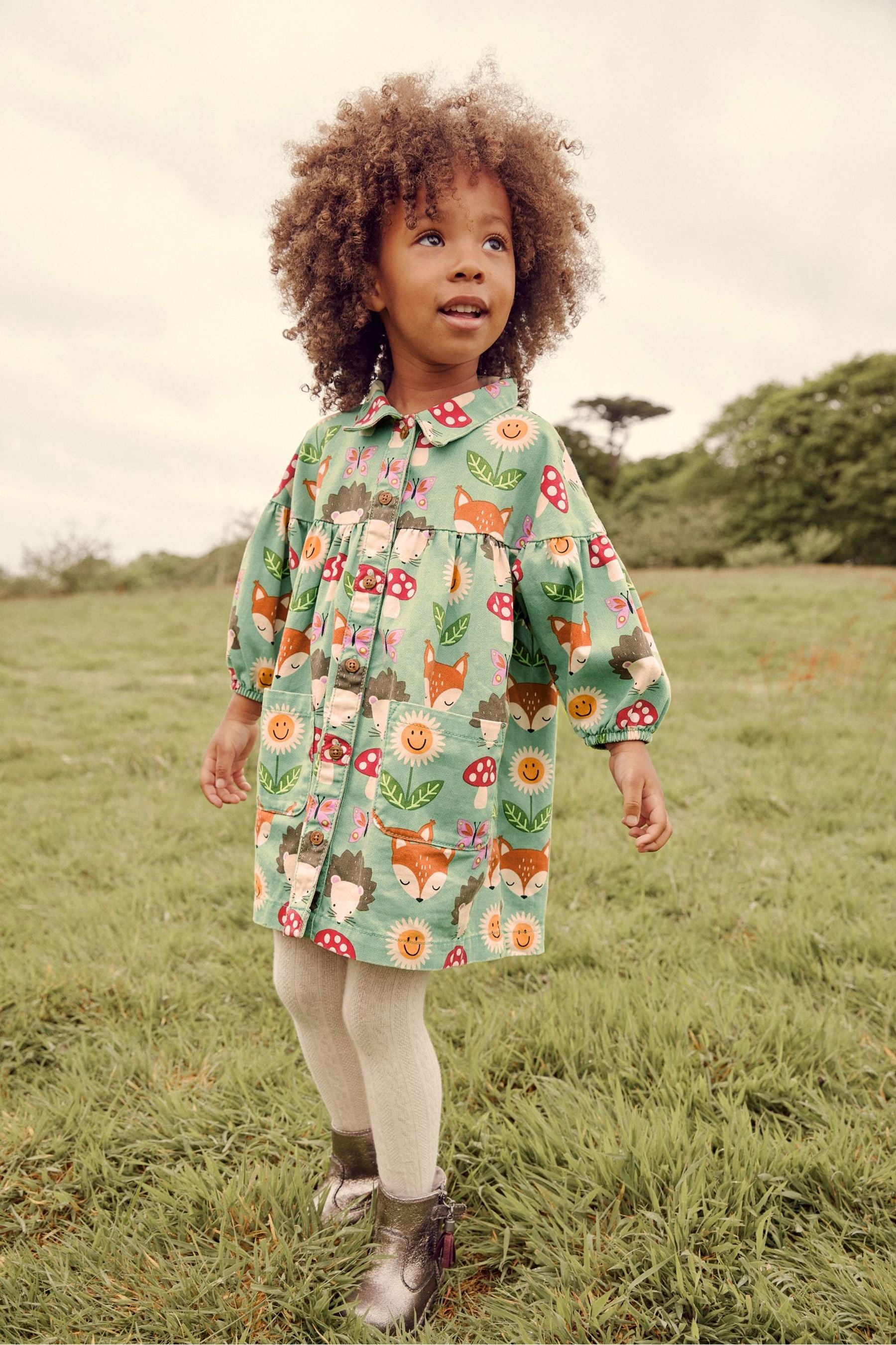 Green Character Print Cotton Shirt Dress (3mths-8yrs)