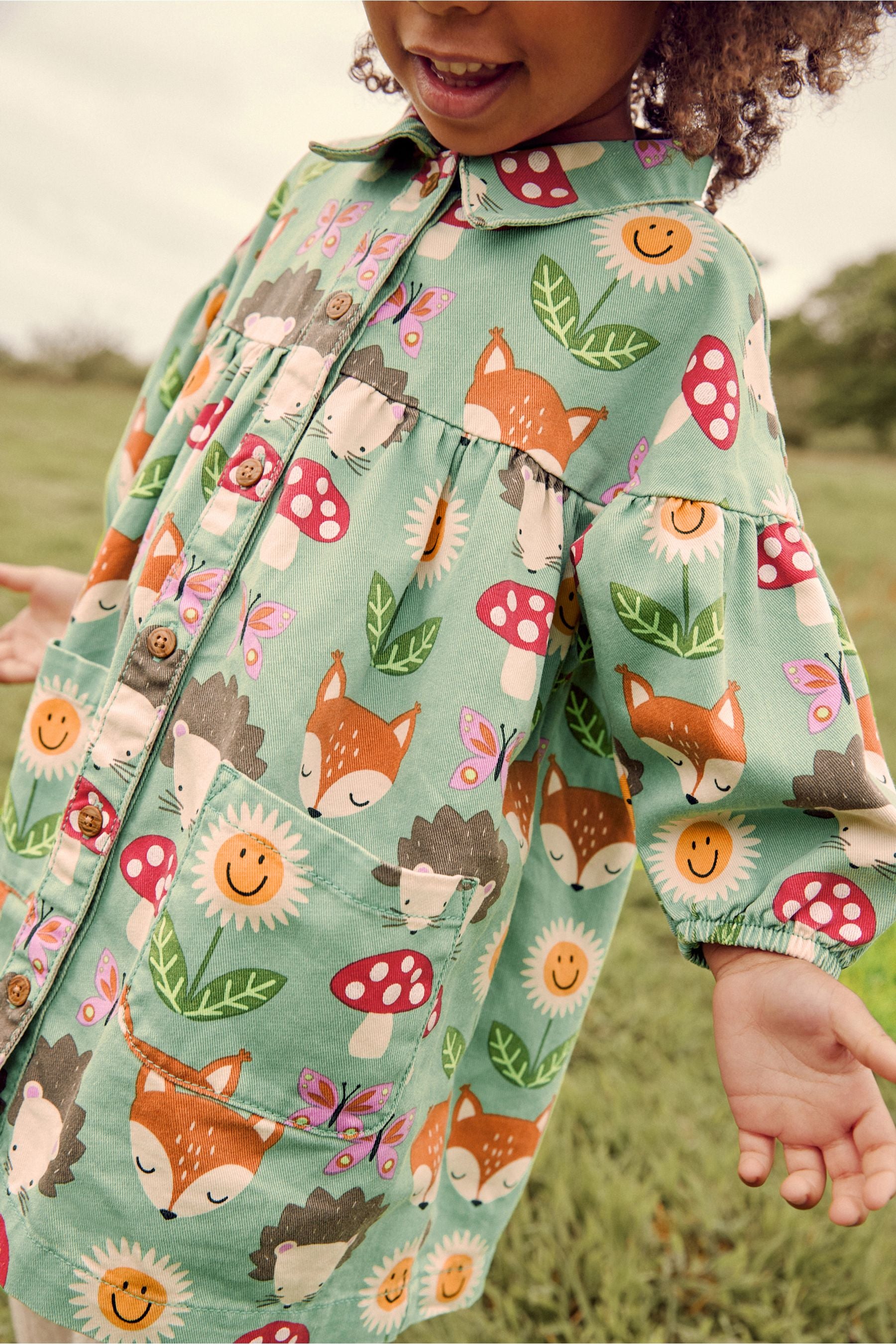 Green Character Print Cotton Shirt Dress (3mths-8yrs)