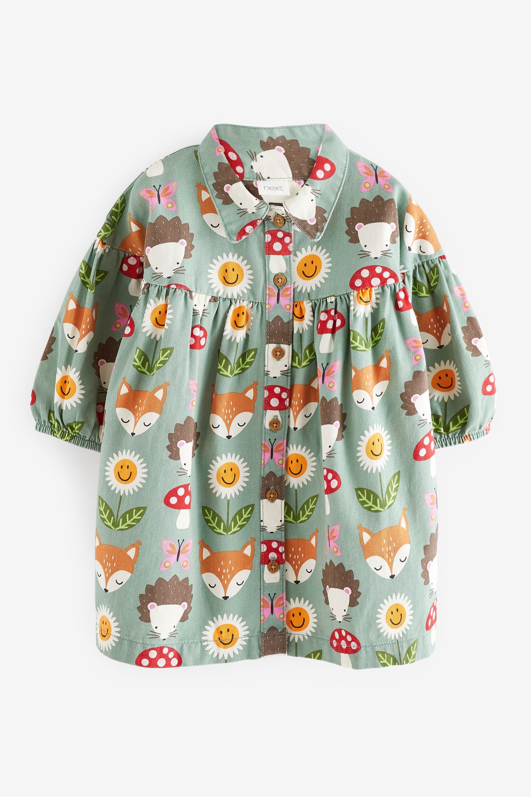 Green Character Print Cotton Shirt Dress (3mths-8yrs)