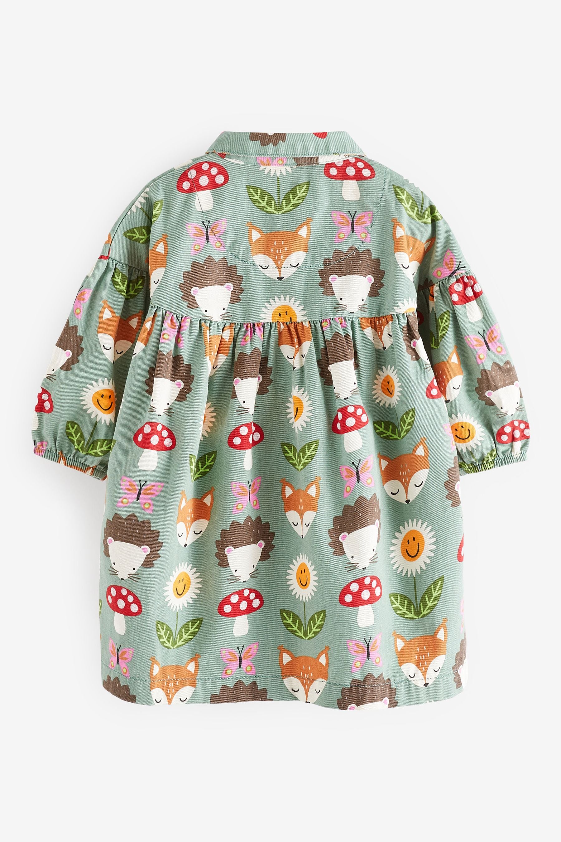 Green Character Print Cotton Shirt Dress (3mths-8yrs)