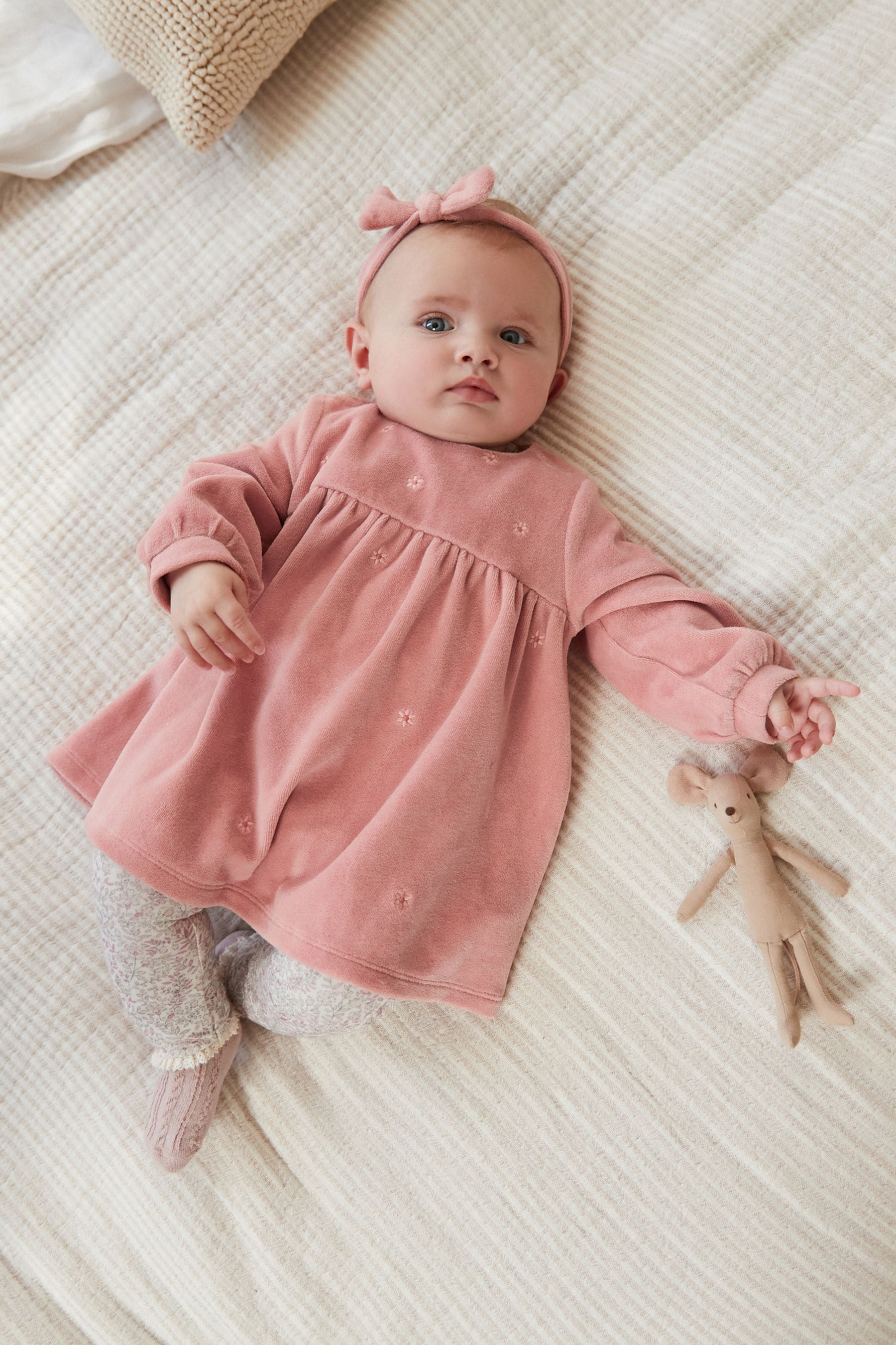 Pink 2 Piece Baby Velour Dress And Leggings Set (0mths-2yrs)