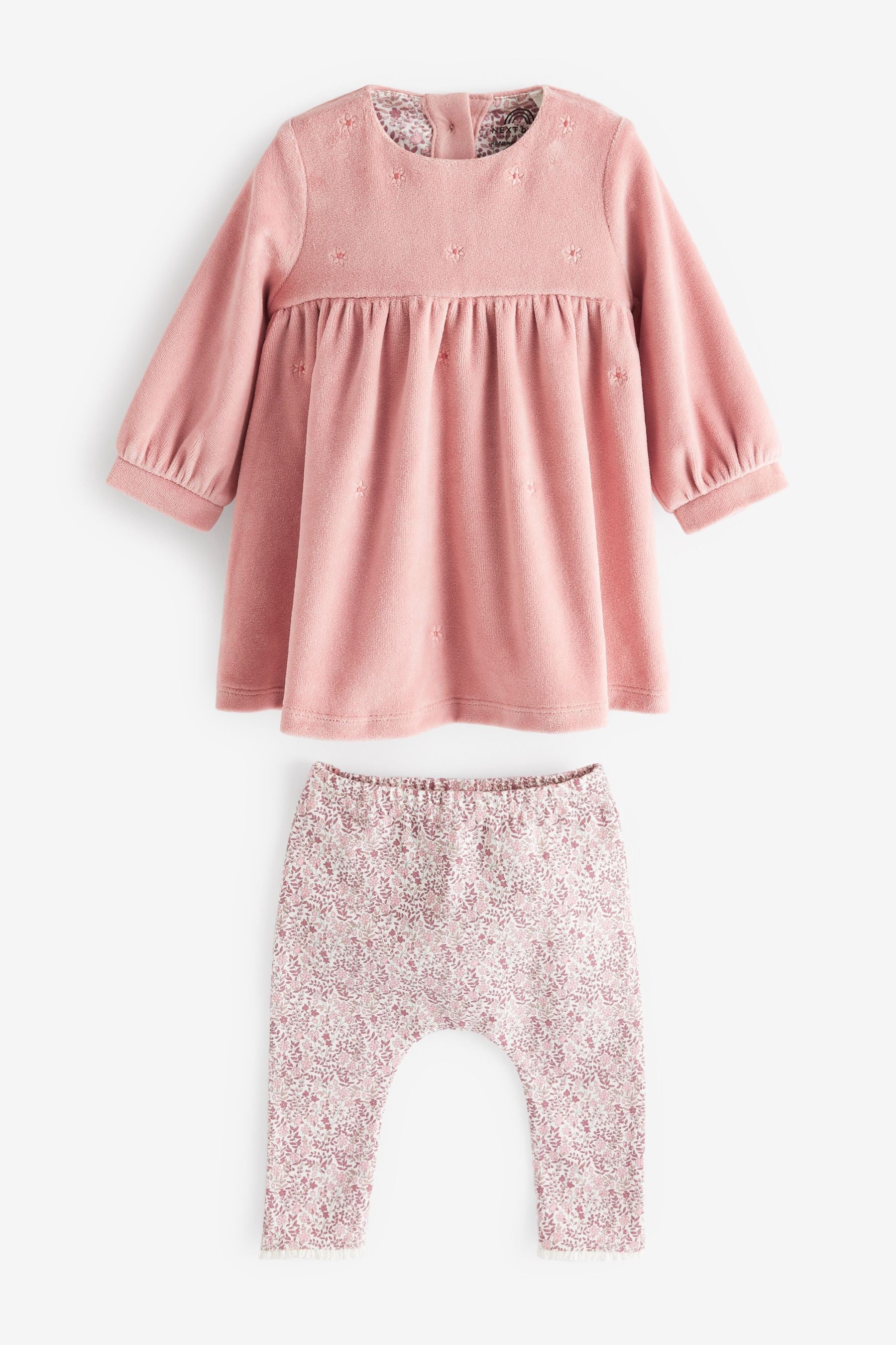 Pink 2 Piece Baby Velour Dress And Leggings Set (0mths-2yrs)