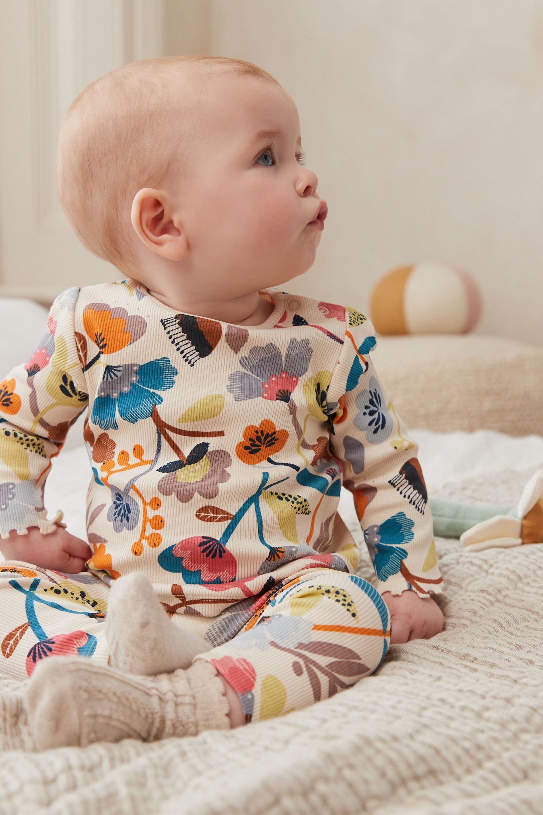 Cream Floral Baby Top And Legging Set