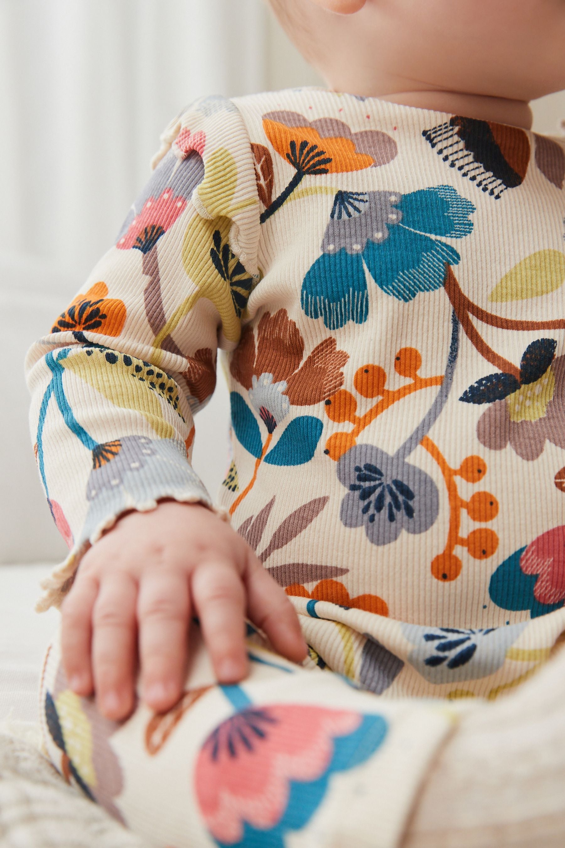 Cream Floral Baby Top And Legging Set