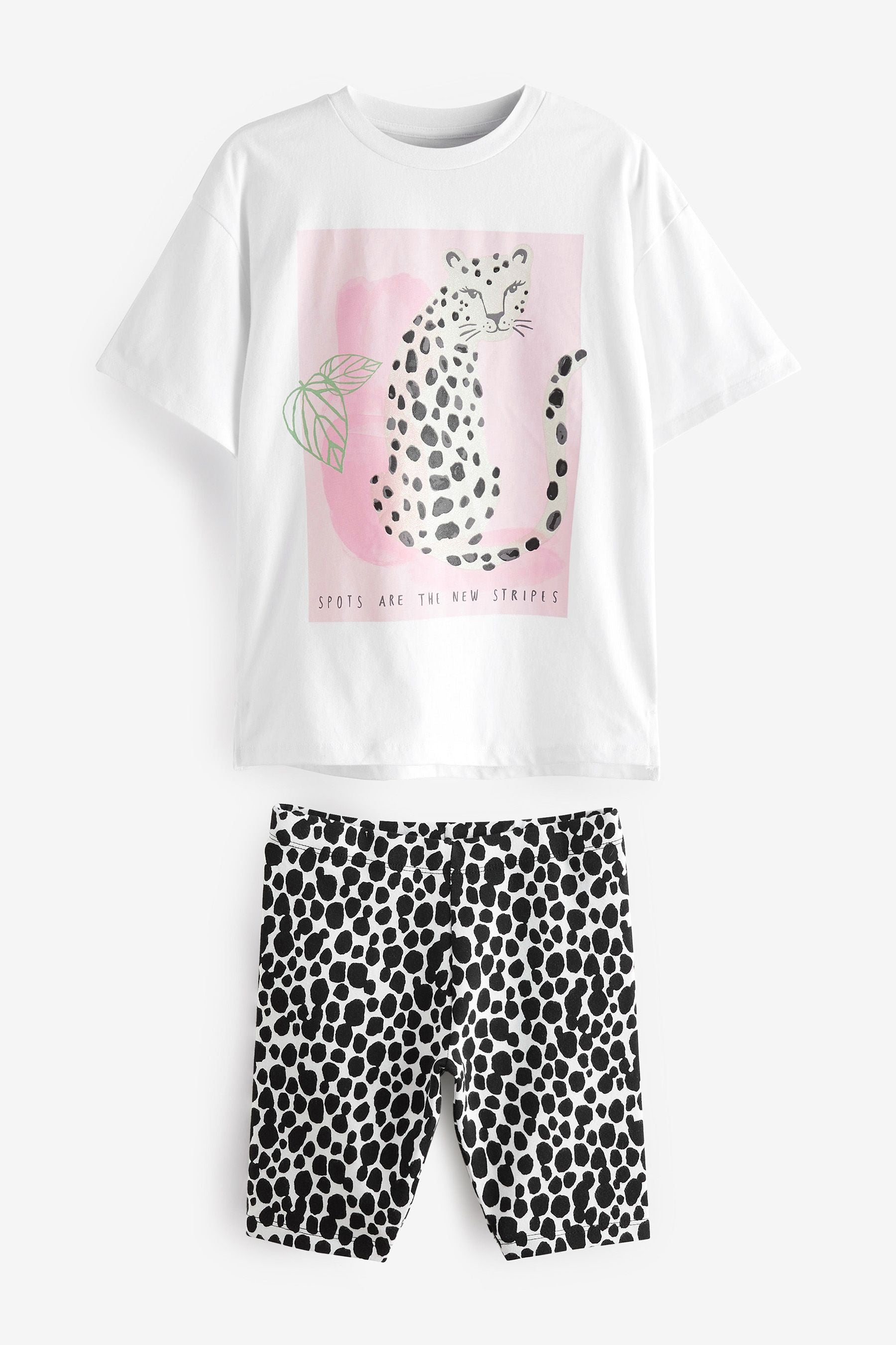 Black/White/Pink Leopard Glitter Cycling Shorts (3-16yrs)