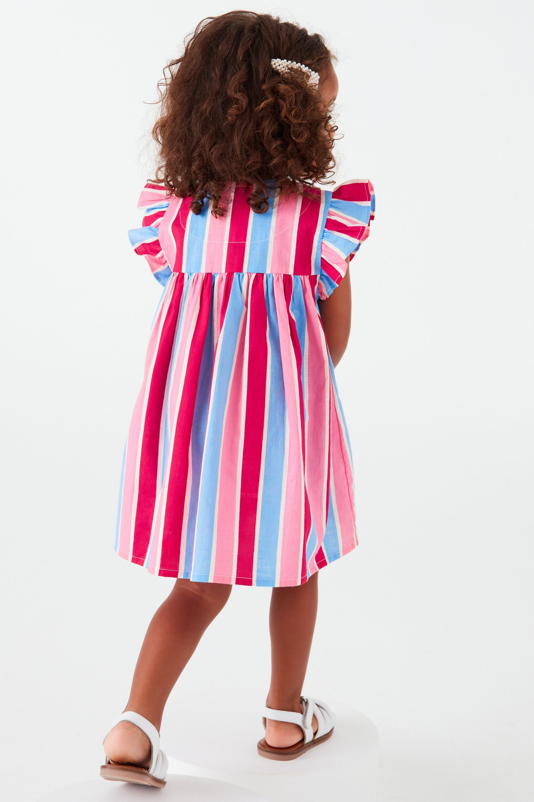 Red/Blue Stripe Frill Sleeve Cotton Dress (3mths-8yrs)