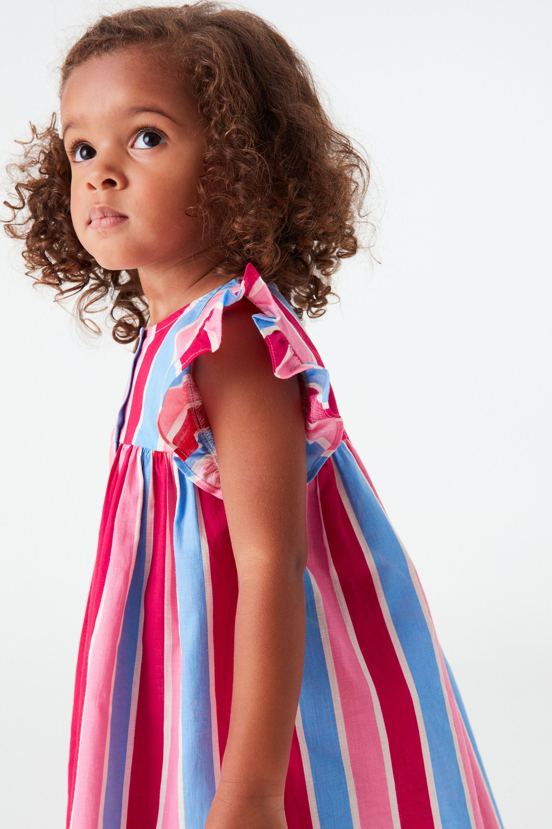 Red/Blue Stripe Frill Sleeve Cotton Dress (3mths-8yrs)