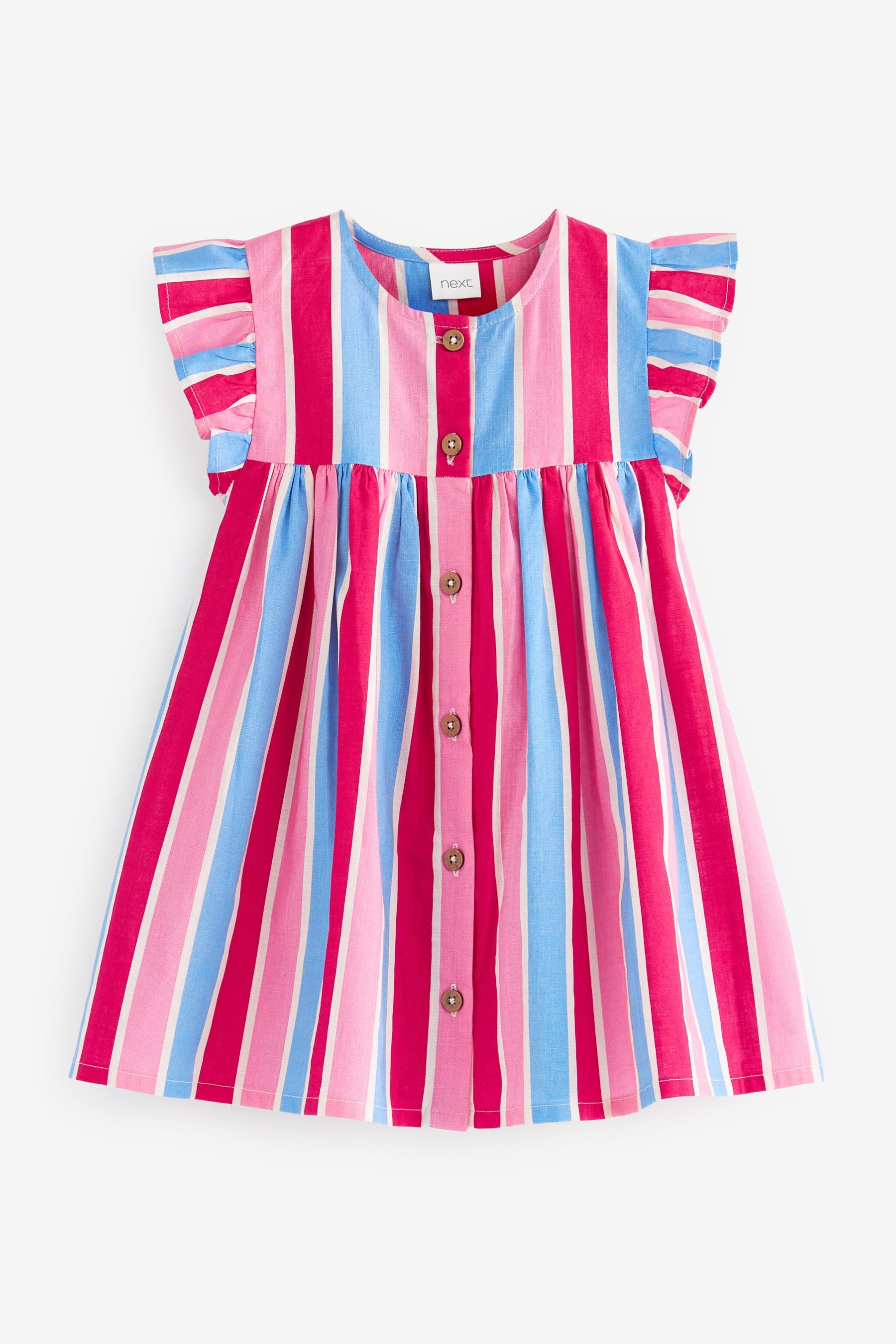 Red/Blue Stripe Frill Sleeve Cotton Dress (3mths-8yrs)