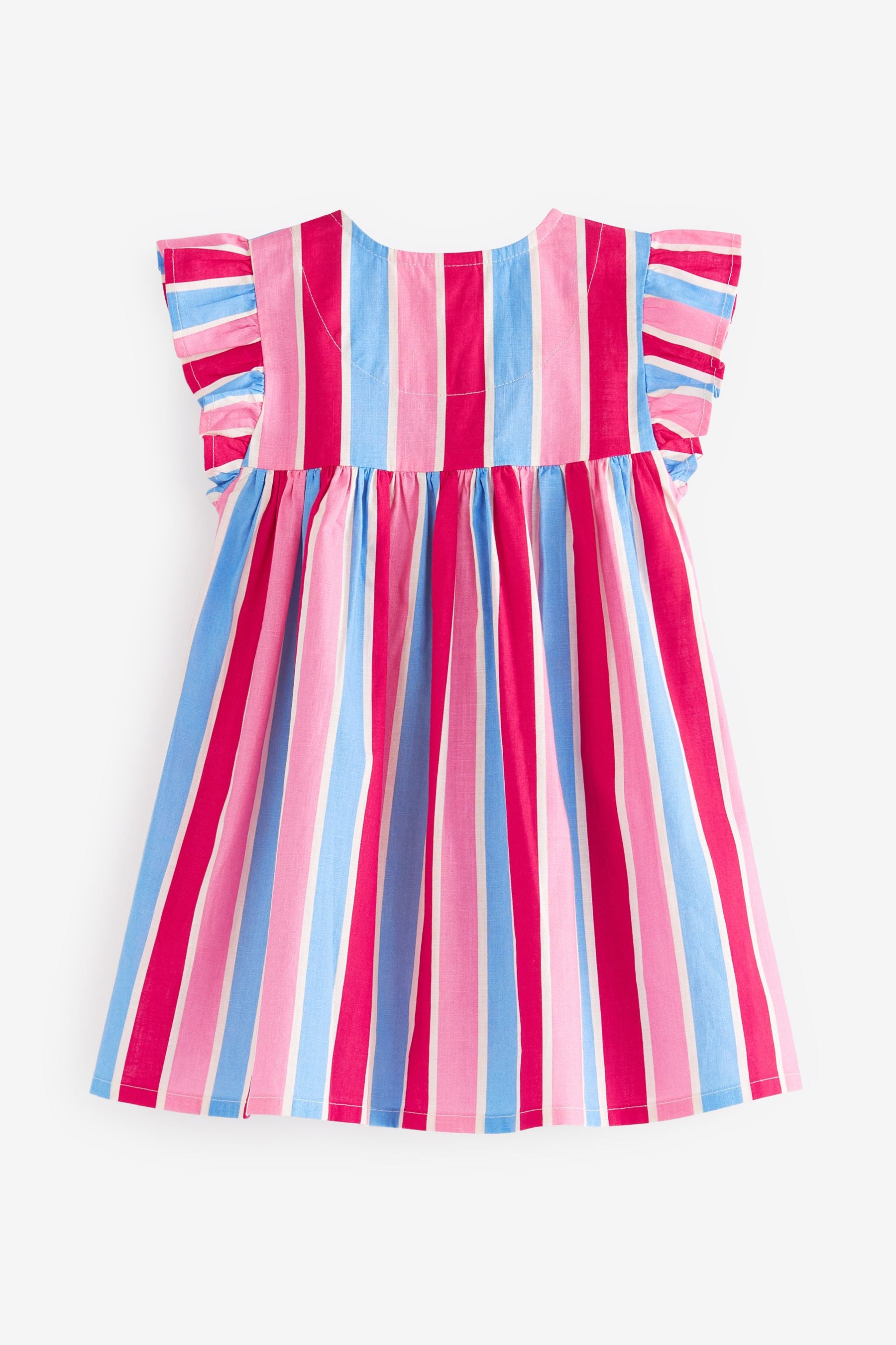 Red/Blue Stripe Frill Sleeve Cotton Dress (3mths-8yrs)