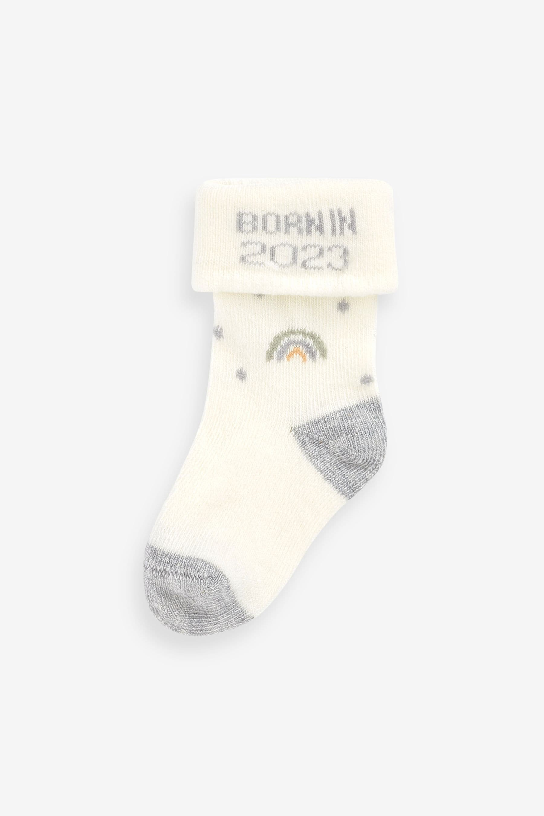 White Born In 2023 Baby Socks 3 Pack (0-12mths)