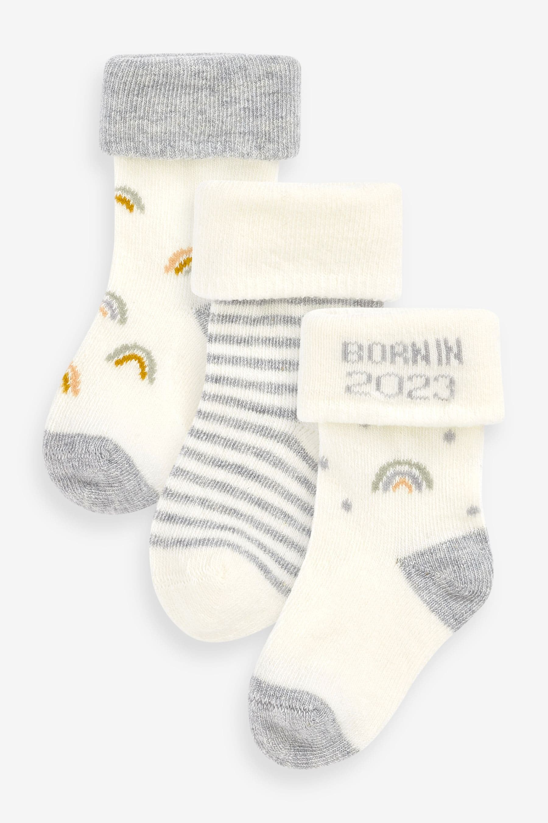 White Born In 2023 Baby Socks 3 Pack (0-12mths)